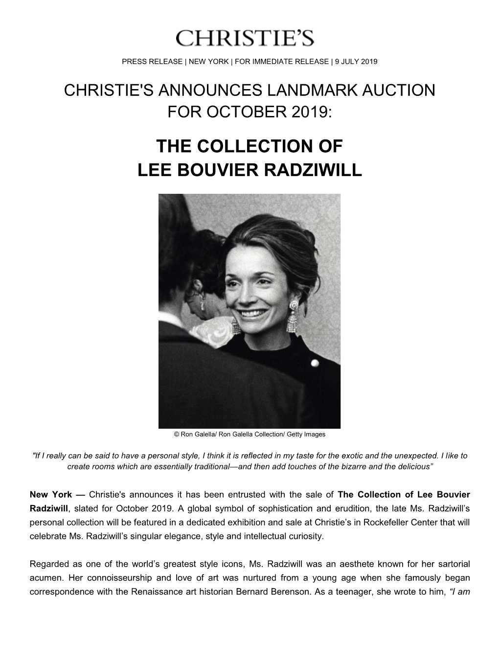 The Collection of Lee Bouvier Radziwill