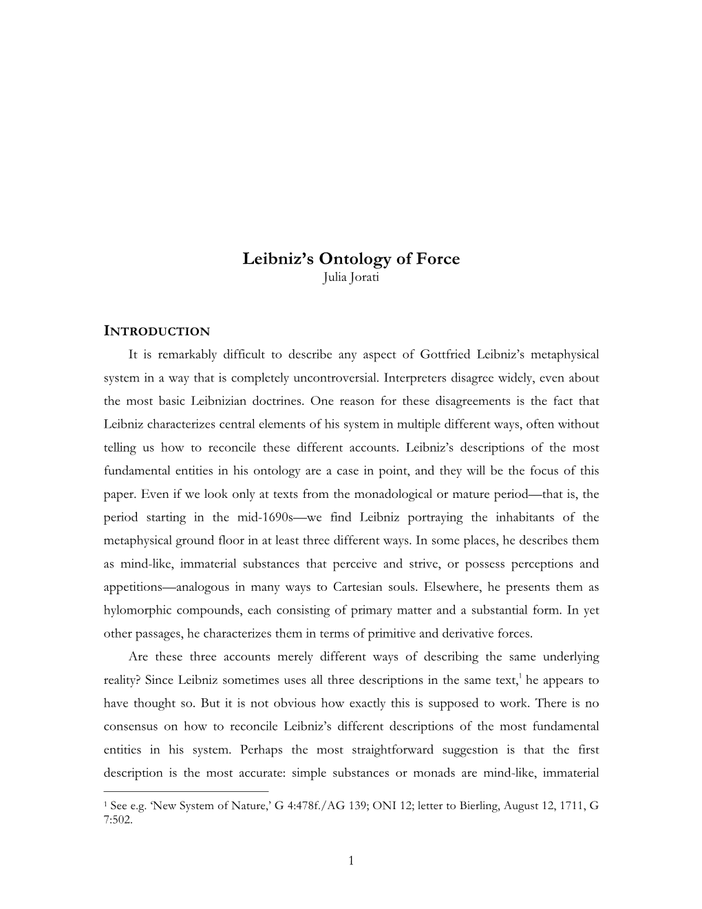 Leibniz's Ontology of Force