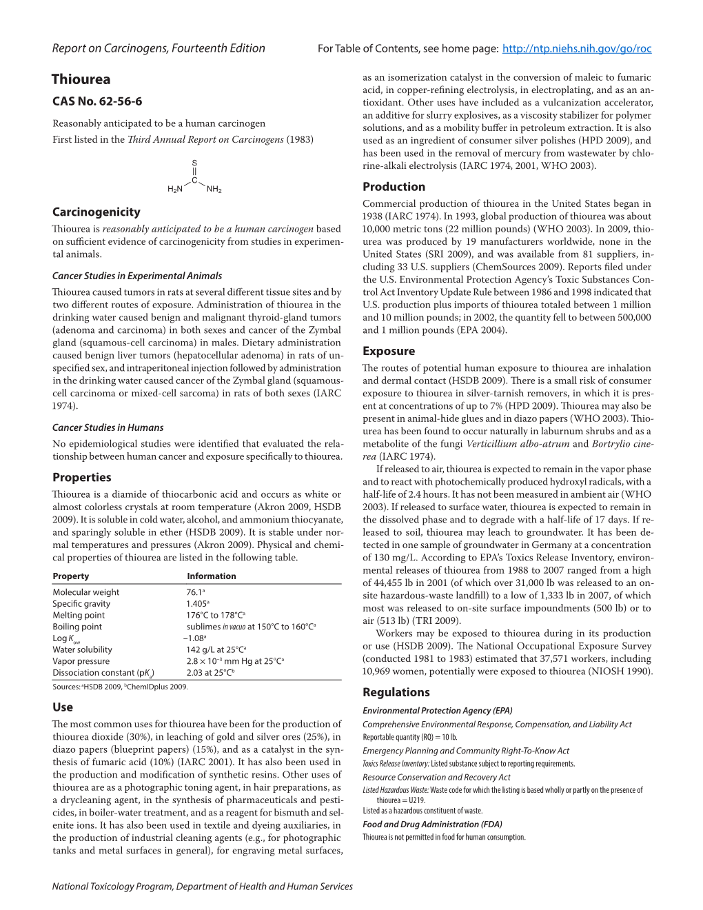 Report on Carcinogens, Fourteenth Edition for Table of Contents, See Home Page