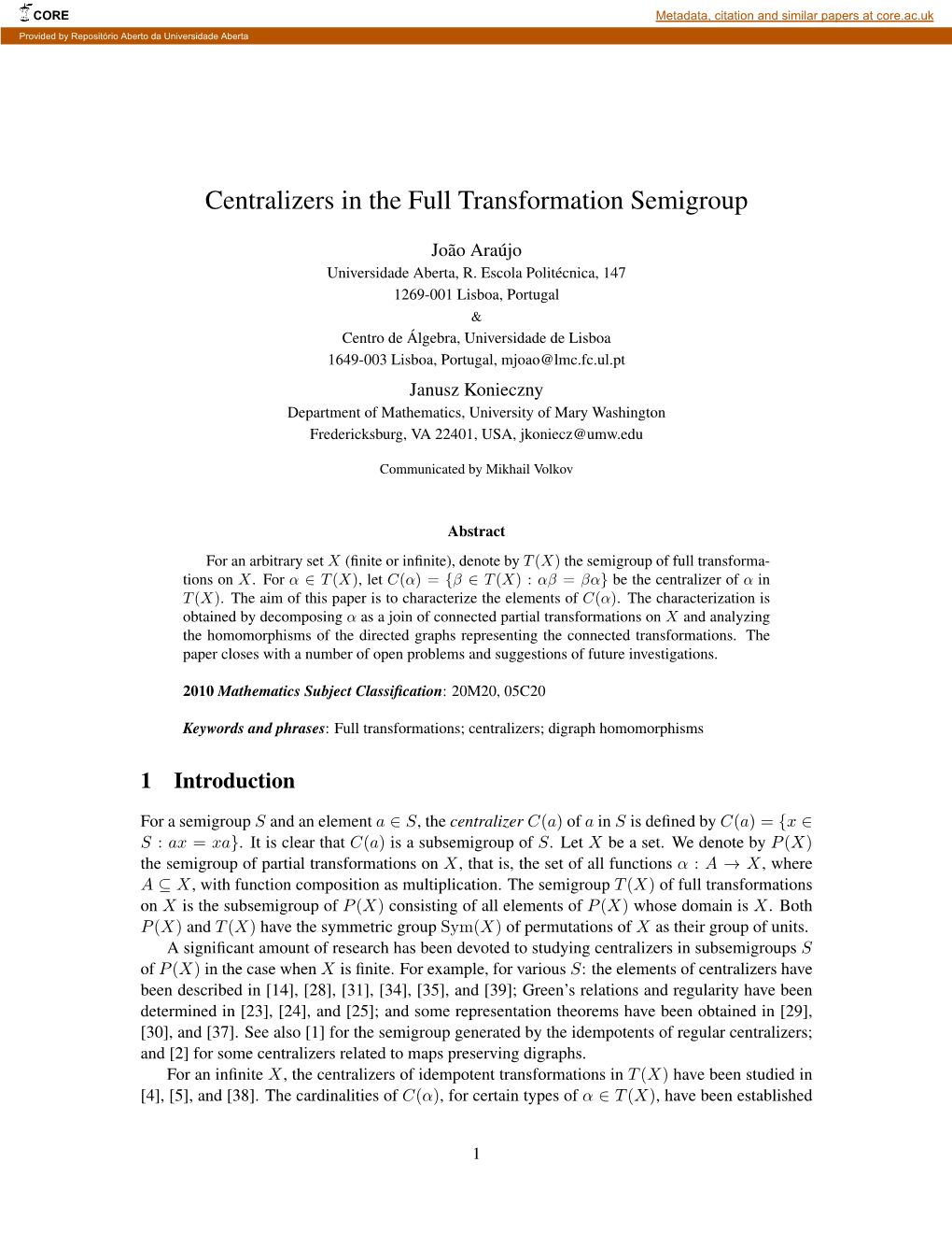 Centralizers in the Full Transformation Semigroup