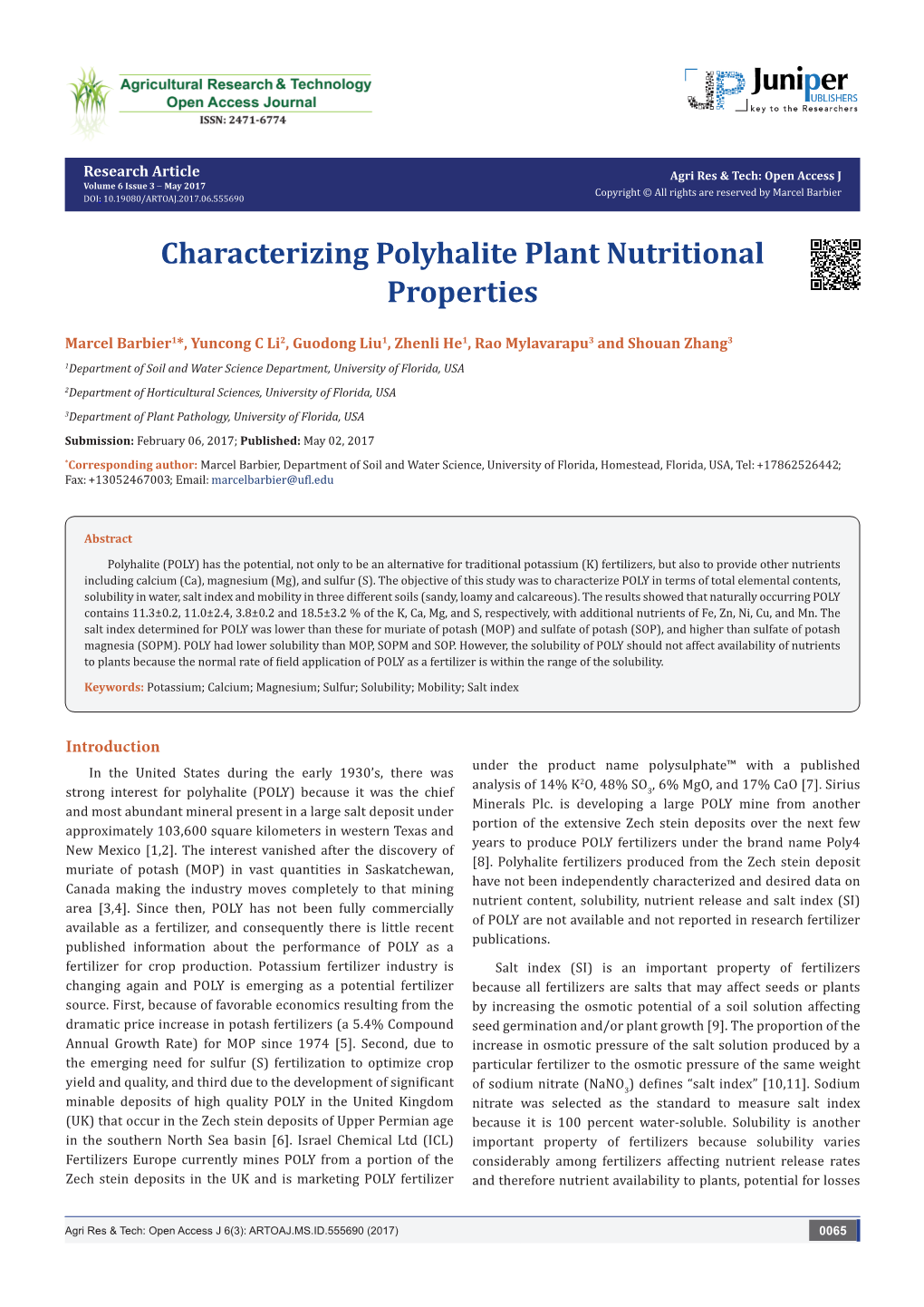 Characterizing Polyhalite Plant Nutritional Properties