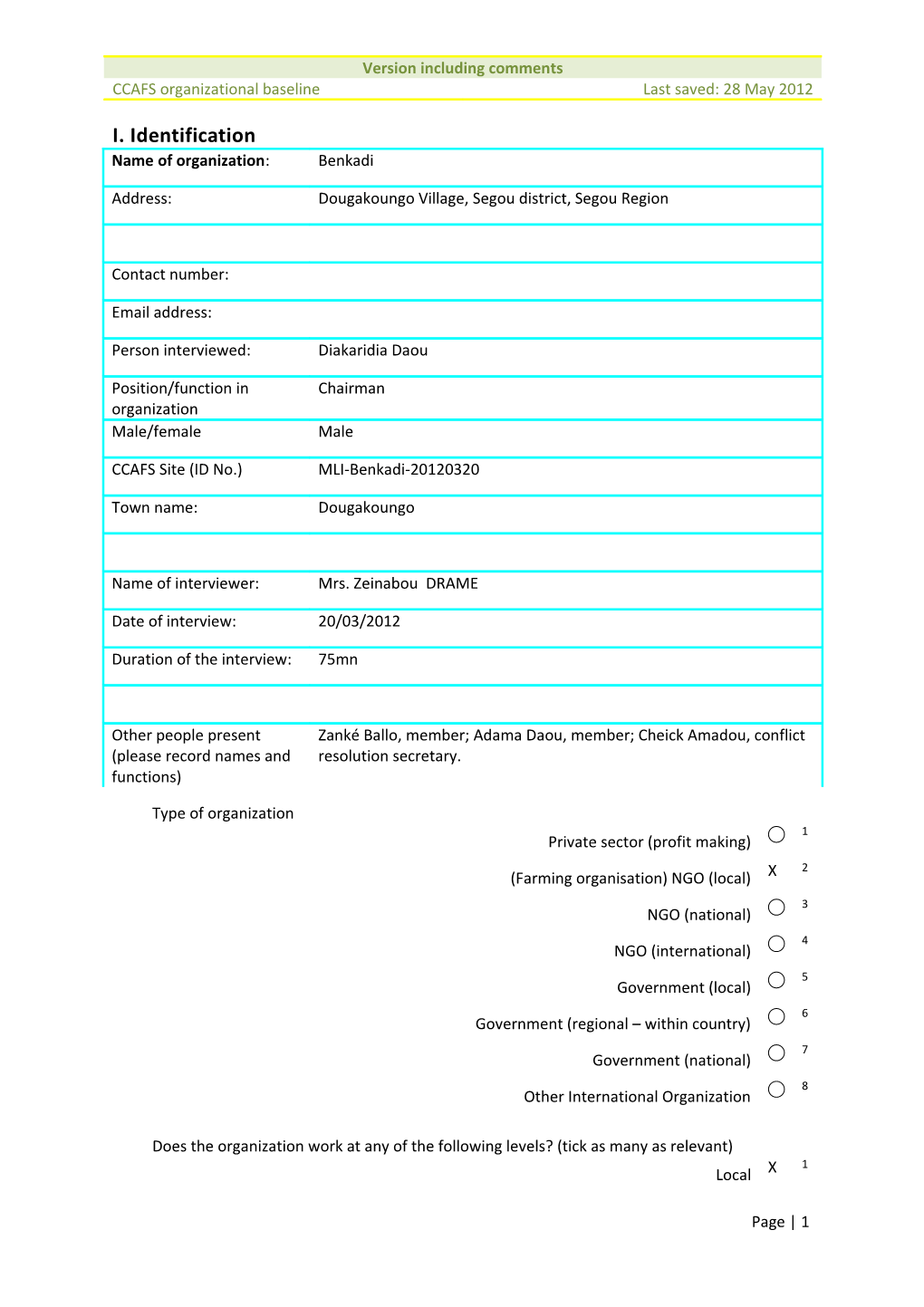 II. Organization Information