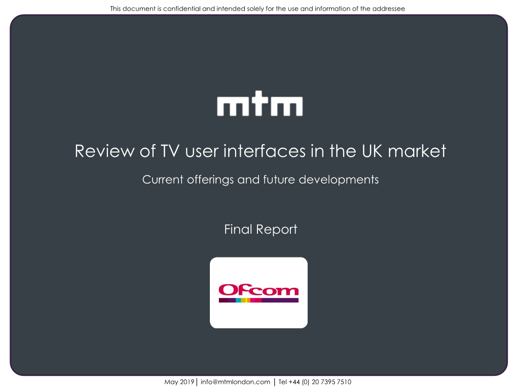 MTM Review of TV User Interfaces in the UK Market