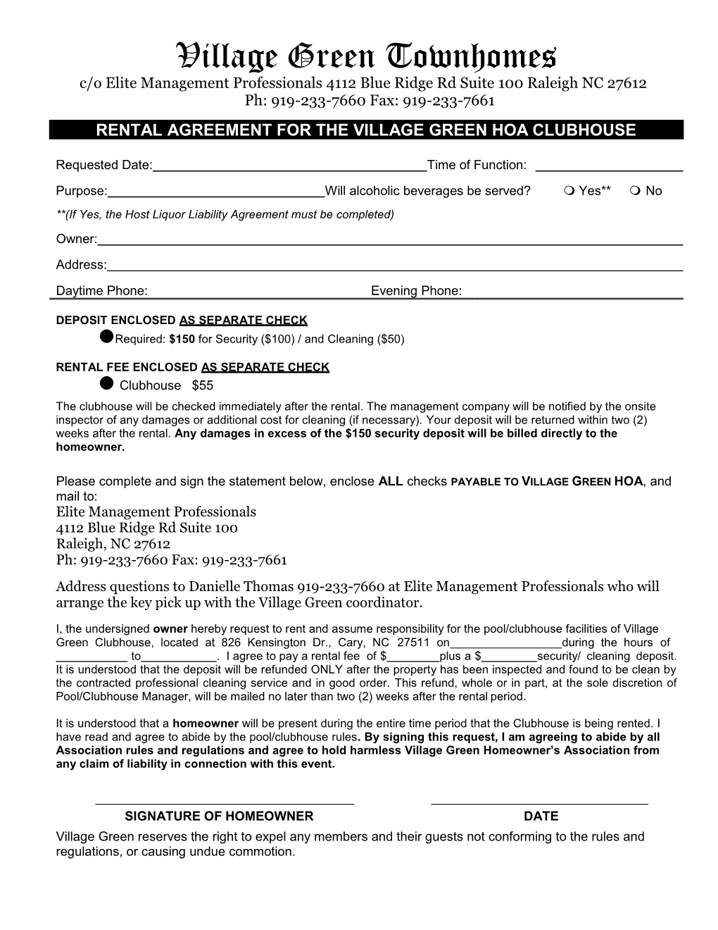 2020 Clubhouse Rental Agreement-Village