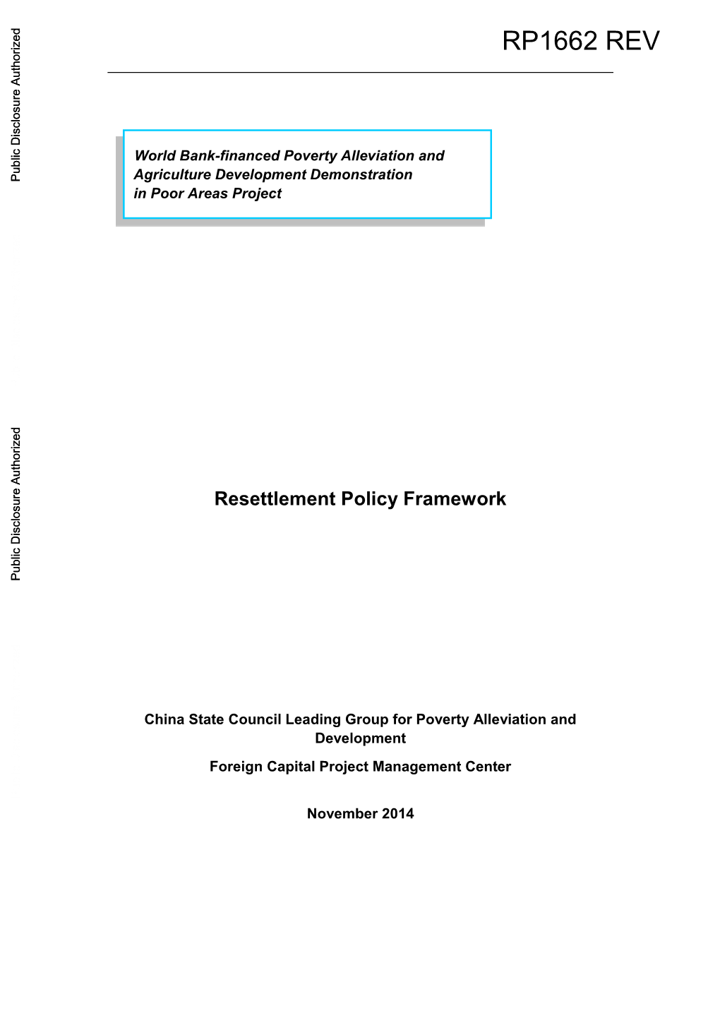 Resettlement Policy Framework