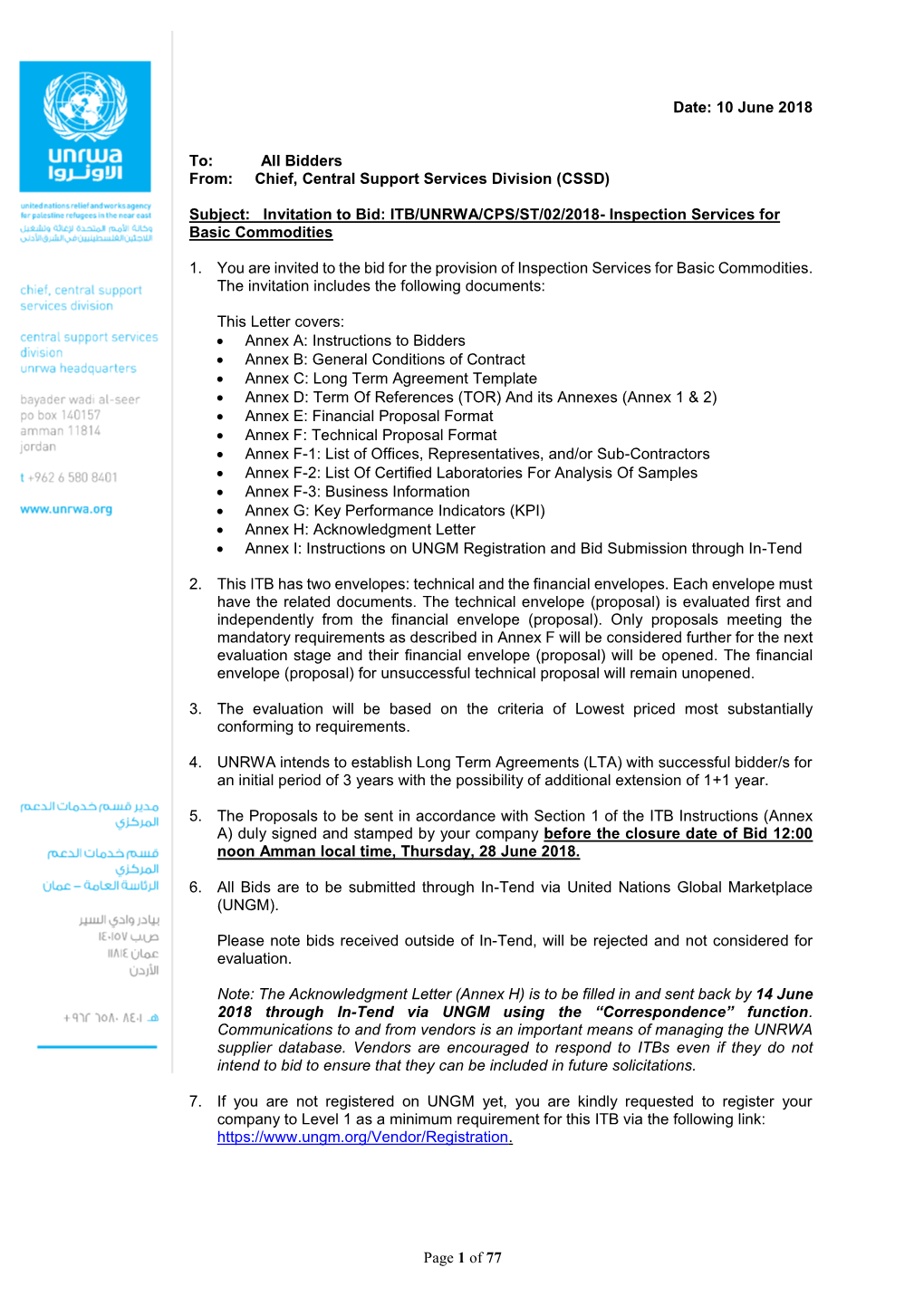 Page 1 of 77 Date: 10 June 2018 To: All Bidders From