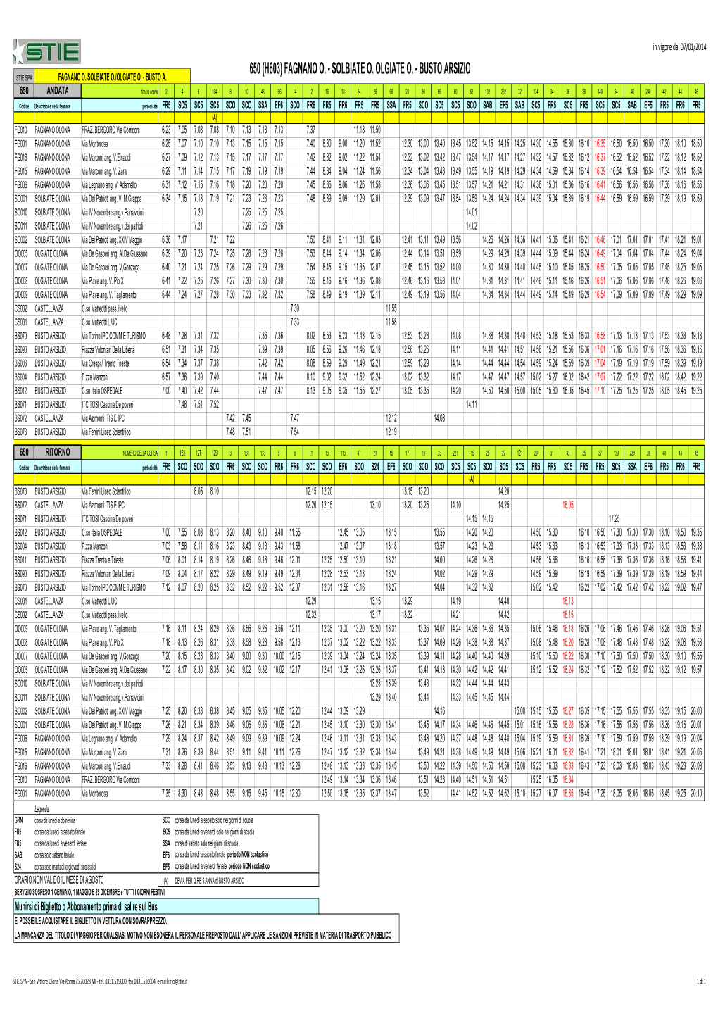 650 (H603) Fagnano O. - Solbiate O