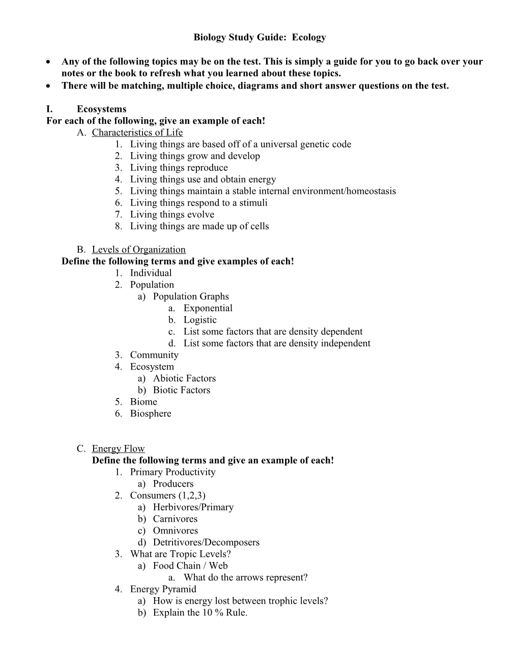 Biology Study Guide: Ecology