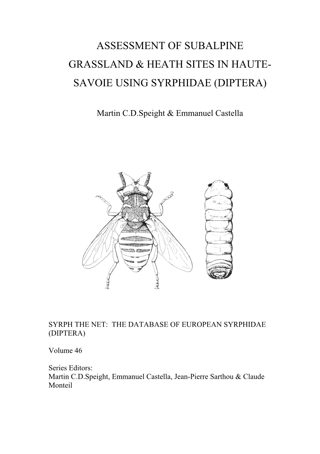 Assessment of Subalpine Grassland & Heath Sites in Haute- Savoie Using Syrphidae (Diptera)