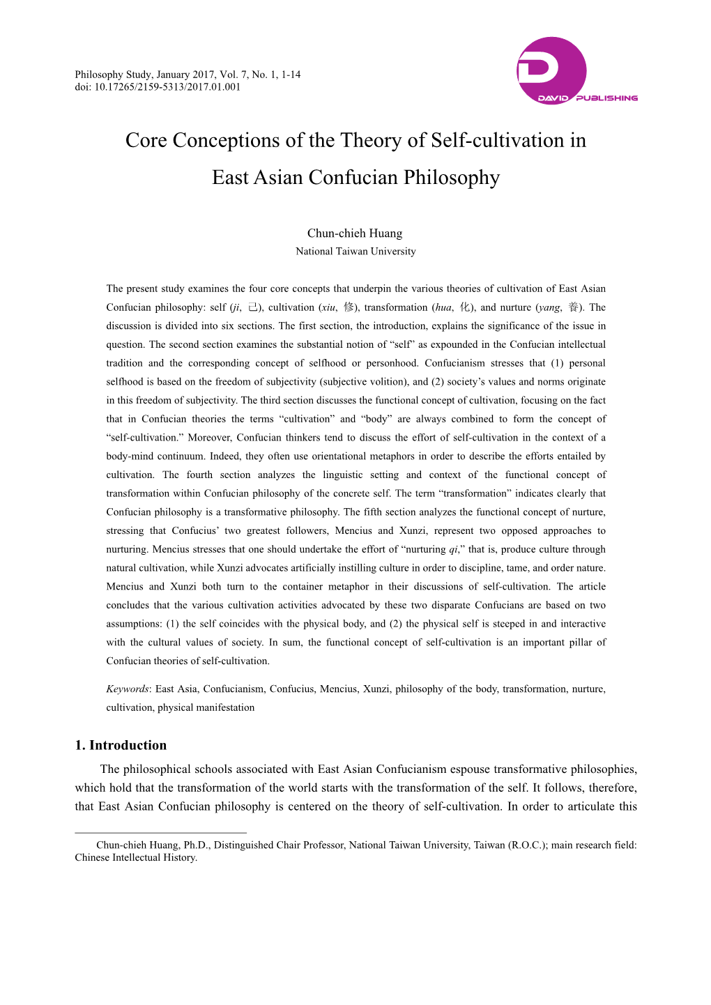 Core Conceptions of the Theory of Self-Cultivation in East Asian Confucian Philosophy