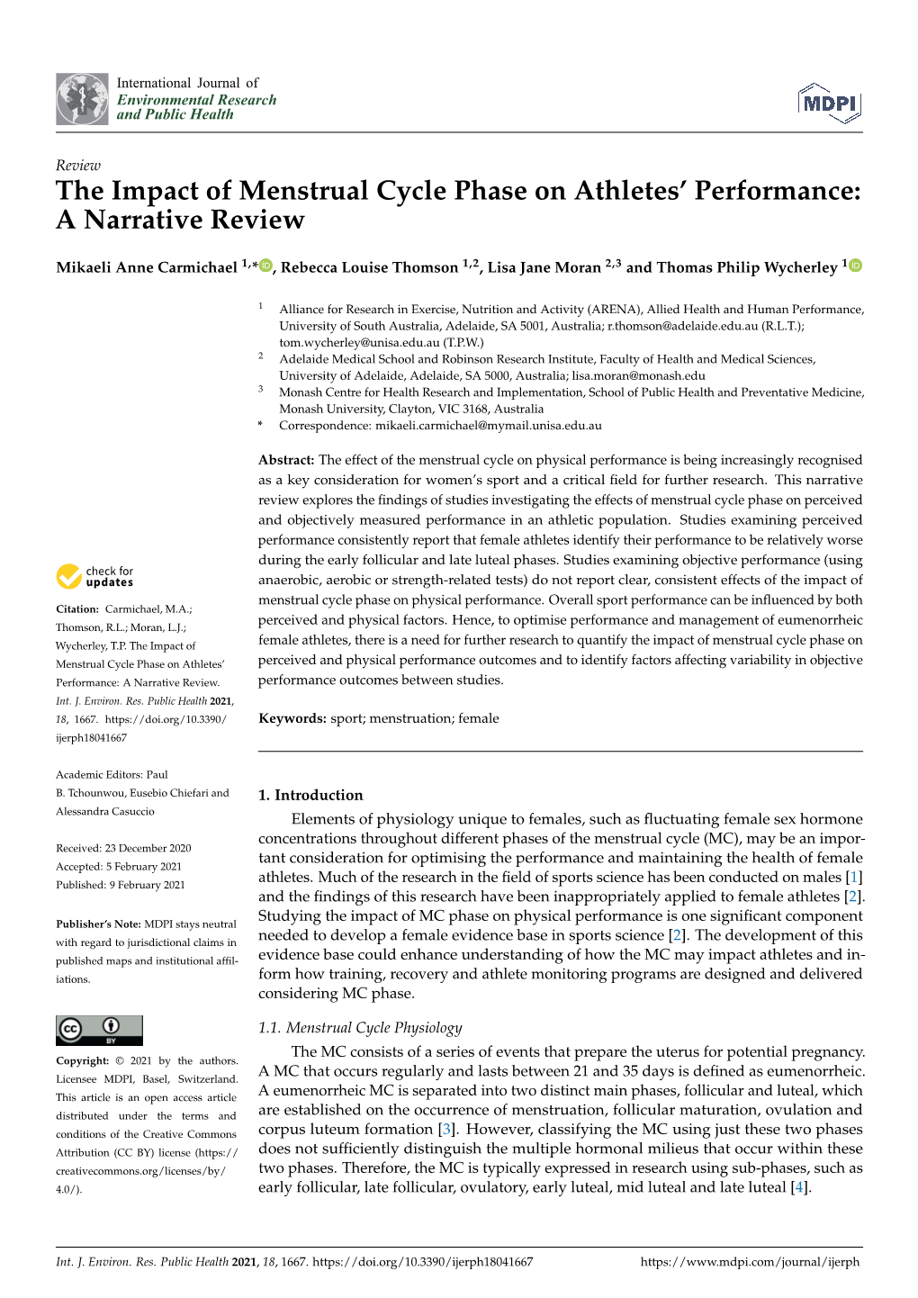 The Impact of Menstrual Cycle Phase on Athletes' Performance