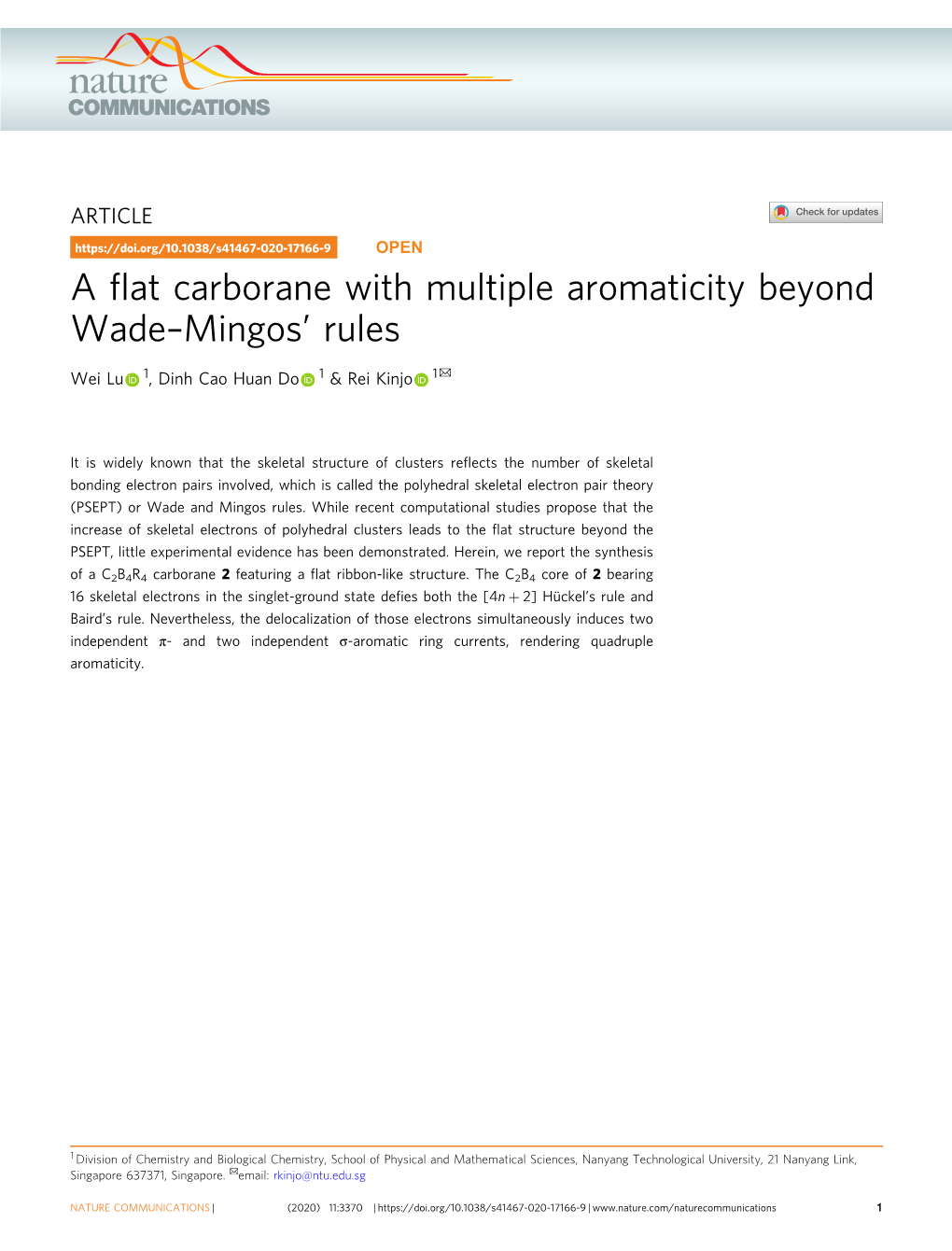 A Flat Carborane with Multiple Aromaticity Beyond Wadeâ