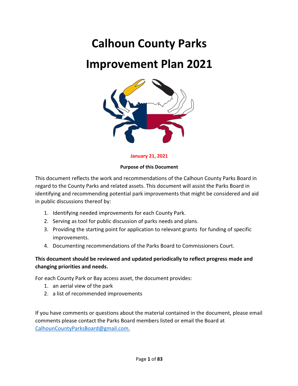 Calhoun County Parks Improvement Plan 2021 Click Here