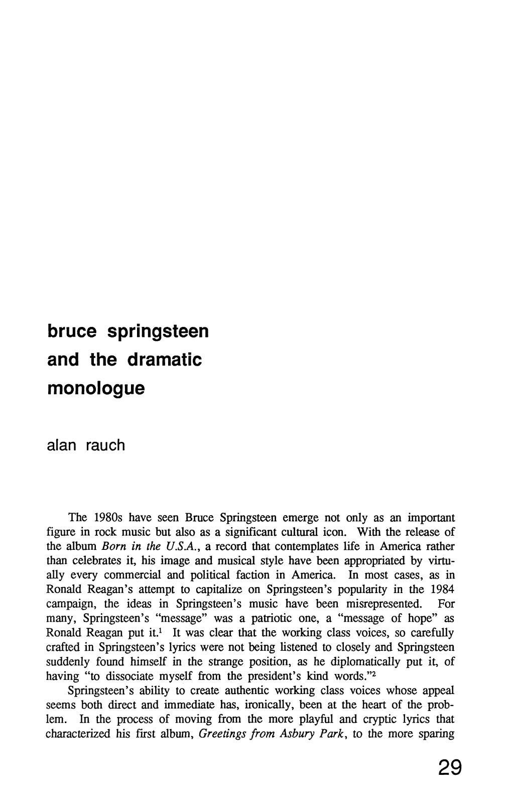 Bruce Springsteen and the Dramatic Monologue Alan Rauch