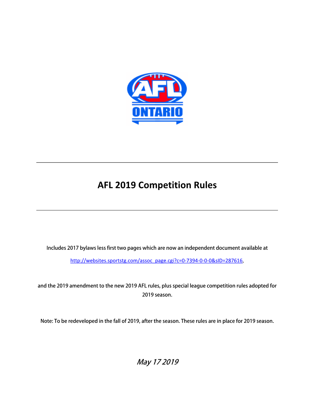 AFL 2019 Competition Rules