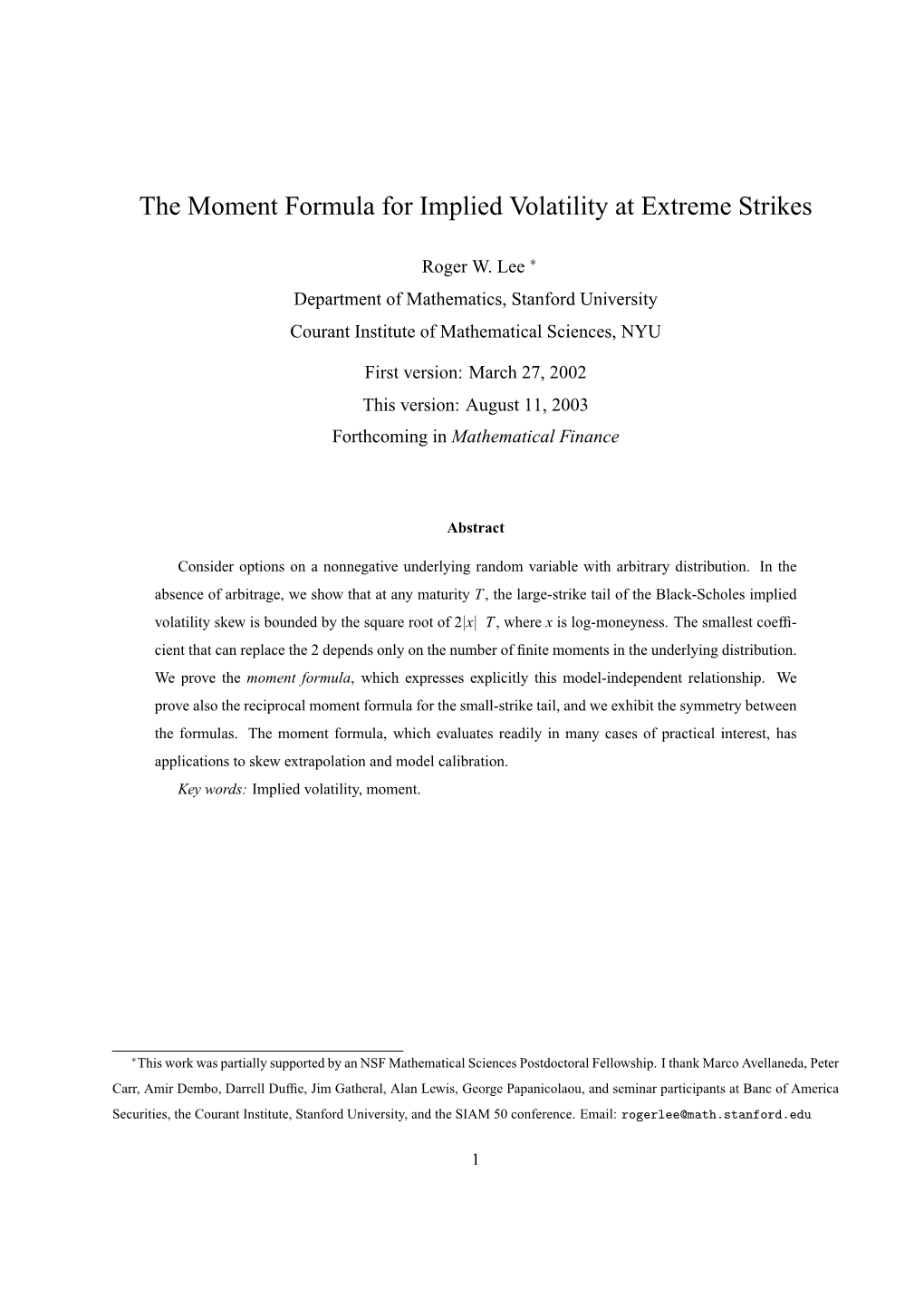 The Moment Formula for Implied Volatility at Extreme Strikes