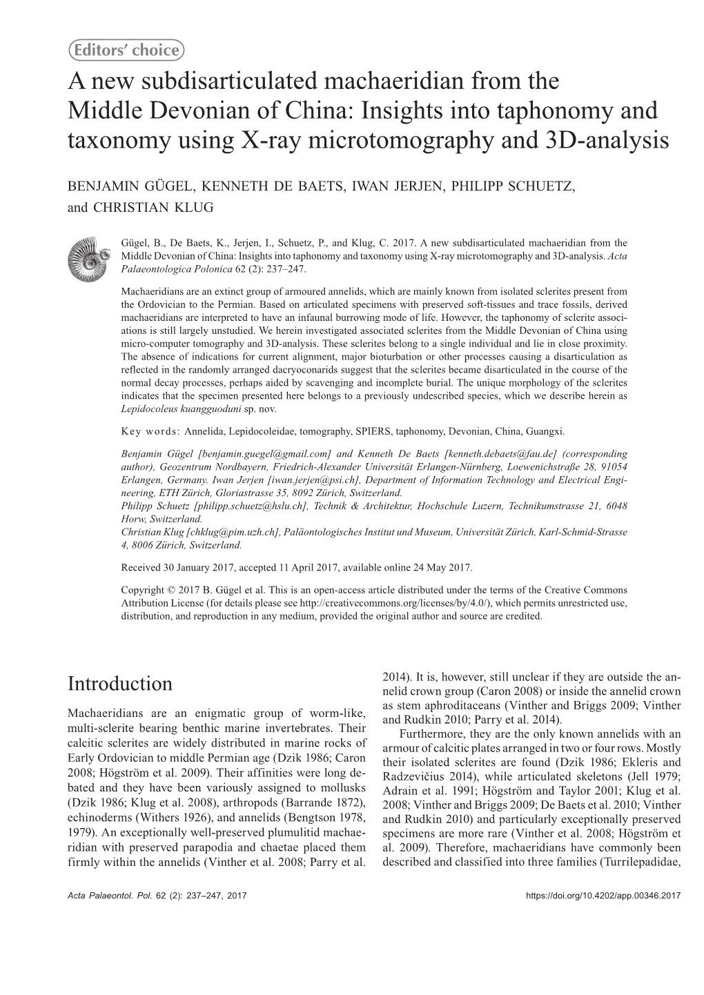 A New Subdisarticulated Machaeridian from the Middle Devonian of China: Insights Into Taphonomy and Taxonomy Using X-Ray Microtomography and 3D-Analysis