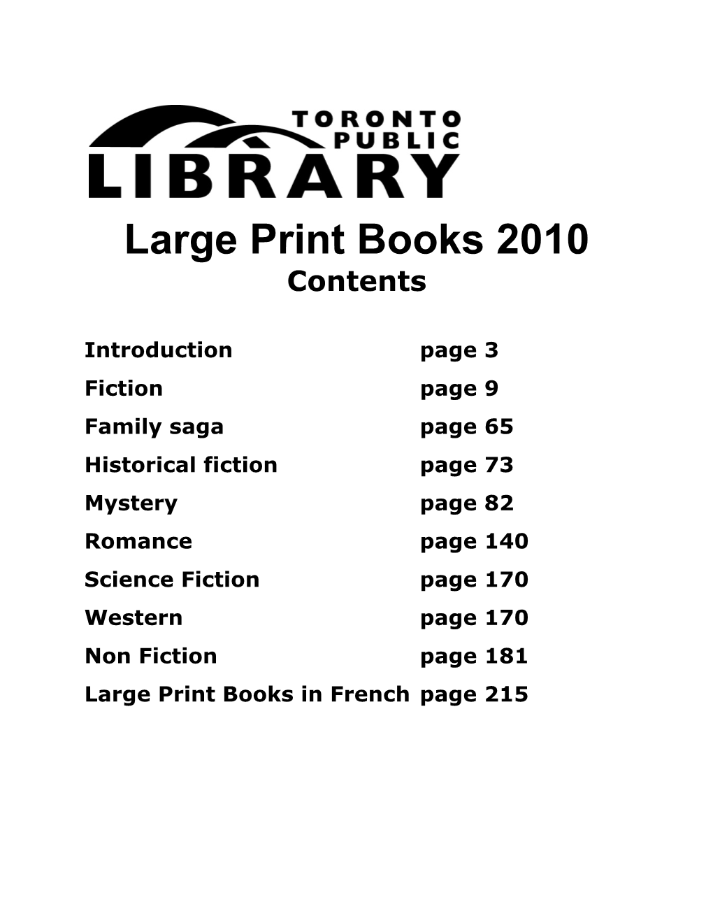 Large Print Books 2010 Contents