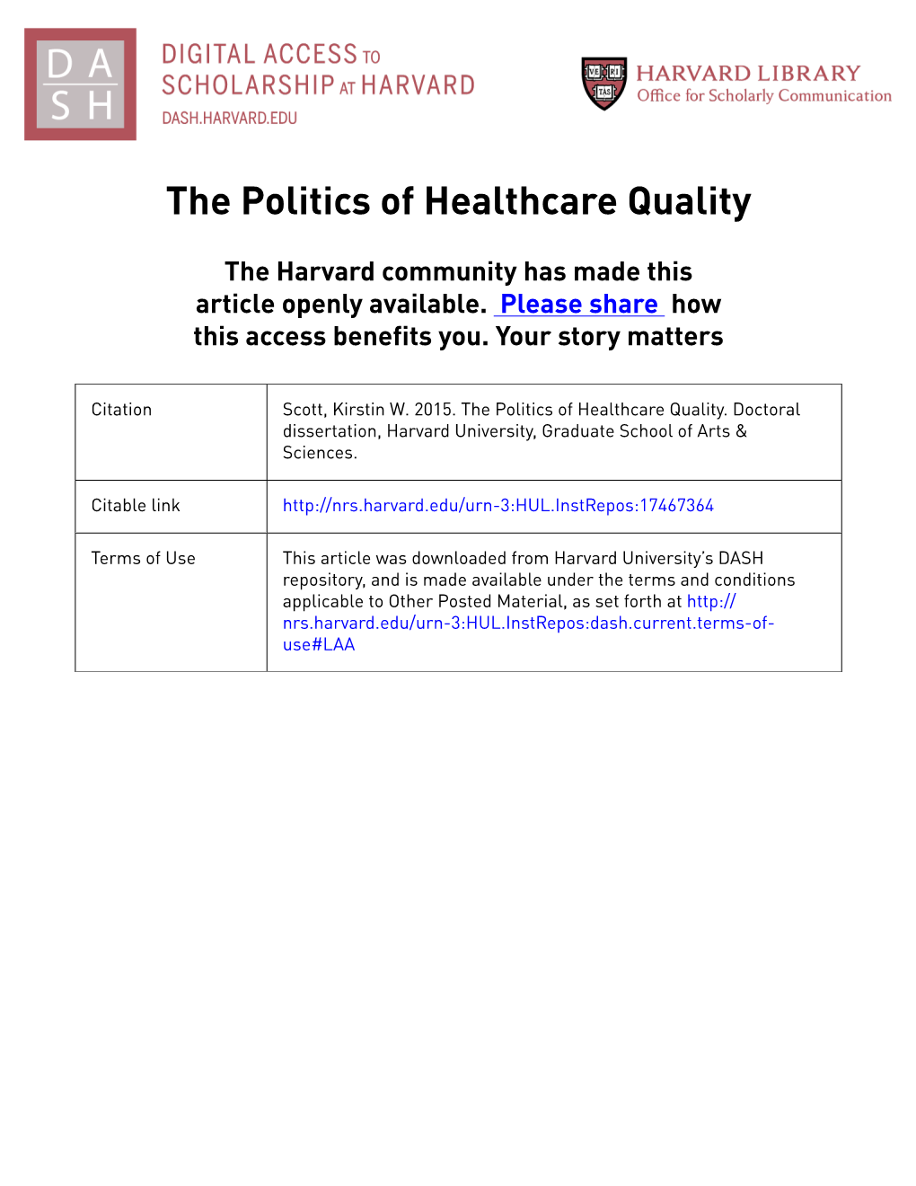 The Politics of Healthcare Quality