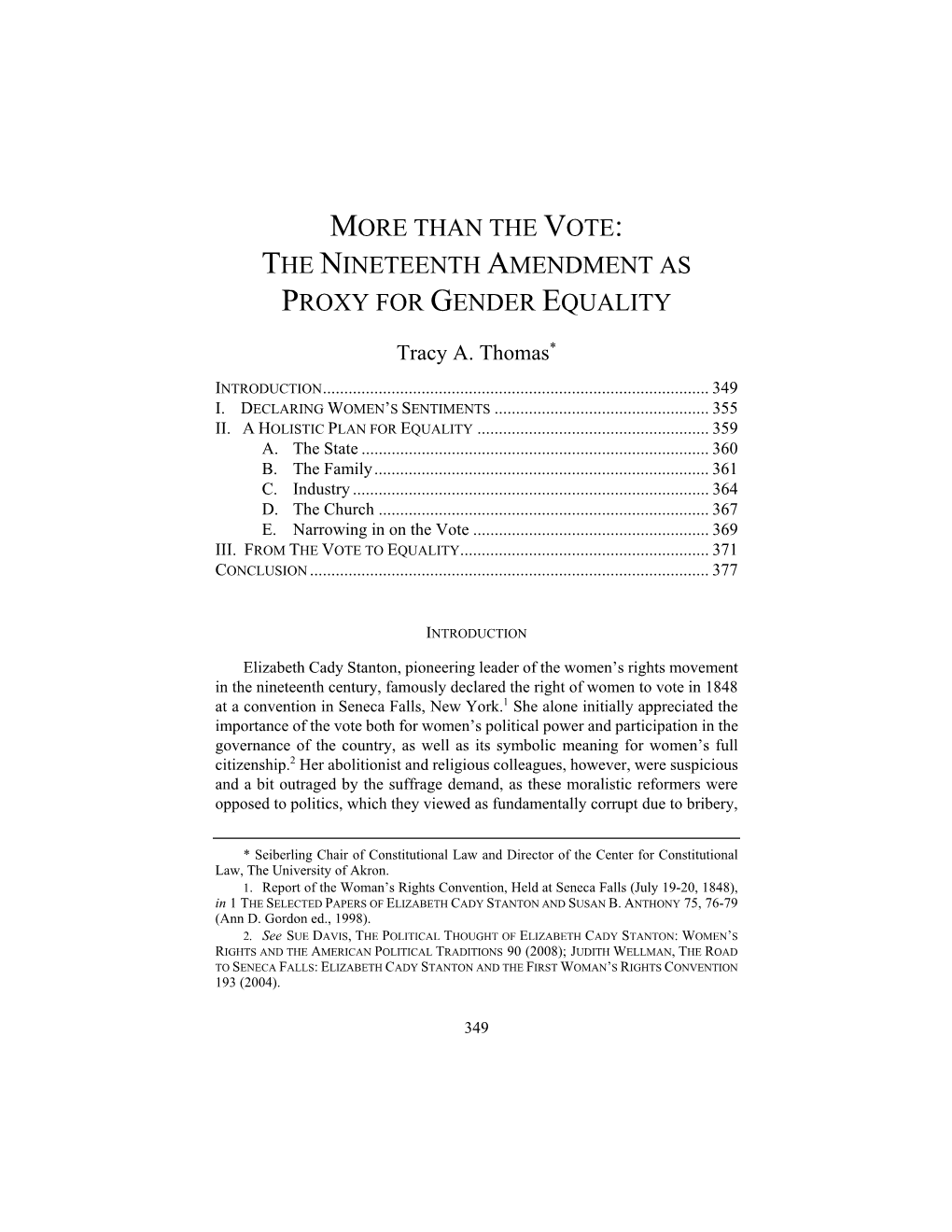 The Nineteenth Amendment As Proxy for Gender Equality