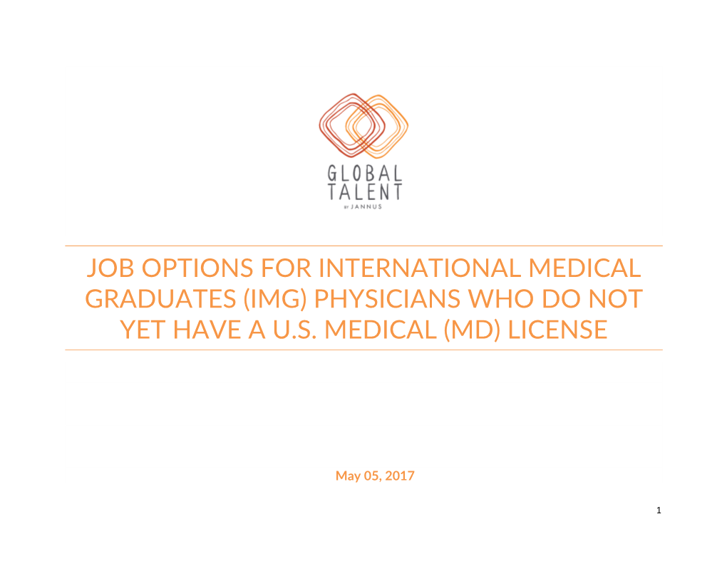 Job Options for International Medical Graduates (Img) Physicians Who Do Not Yet Have a U.S