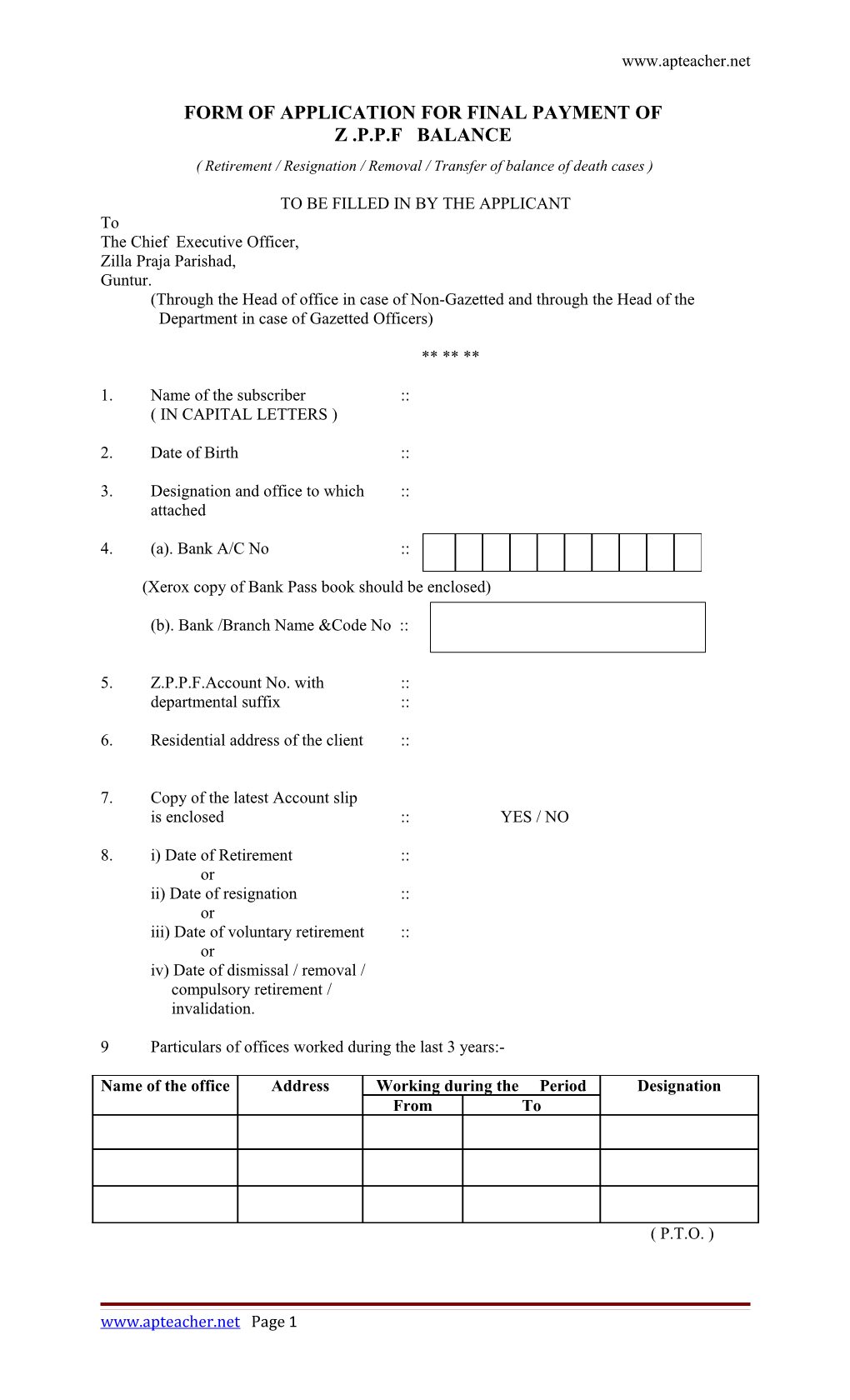 Form Of Application For Final Payment Of