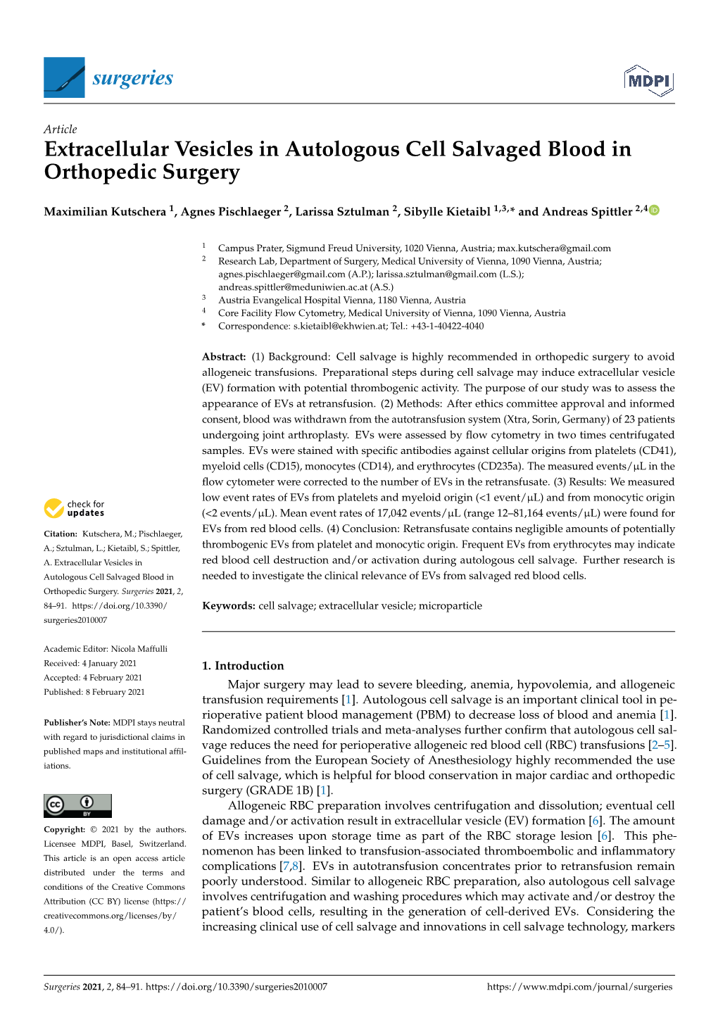 Extracellular Vesicles in Autologous Cell Salvaged Blood in Orthopedic Surgery