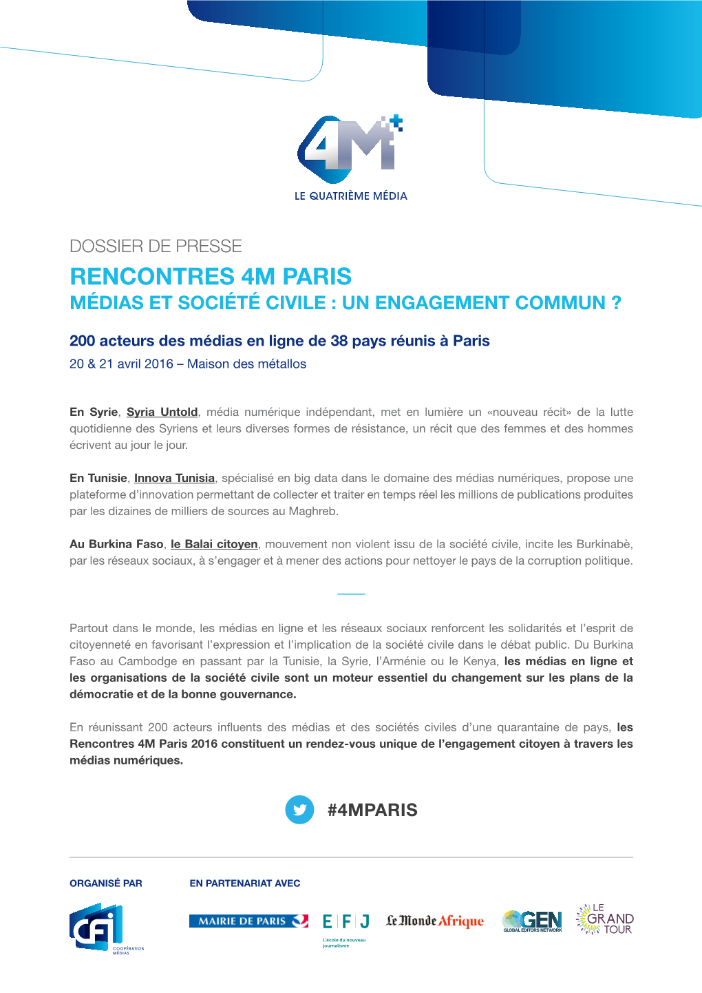 Rencontres 4M Paris Médias Et Société Civile : Un Engagement Commun ?