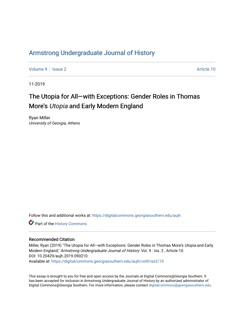 Gender Roles in Thomas More's Utopia and Early Modern England