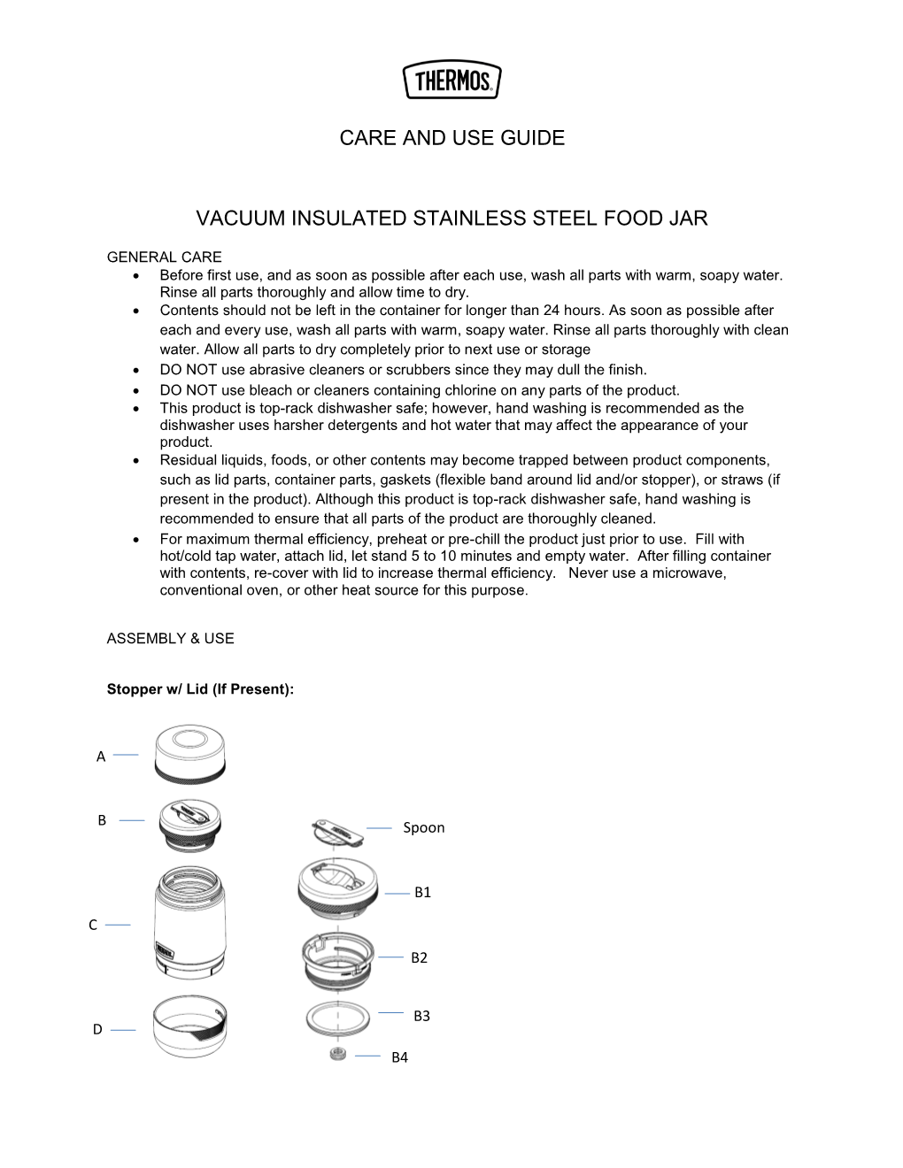 Vacuum Insulated Stainless Steel Food Jar Care and Use