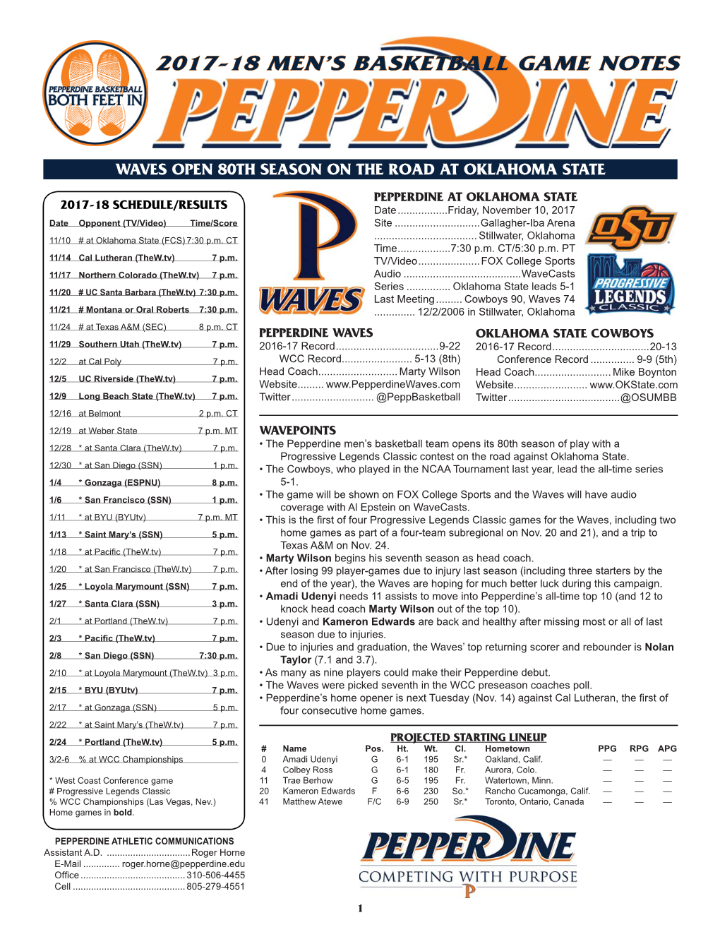 2017-18 Men's Basketball Game Notes