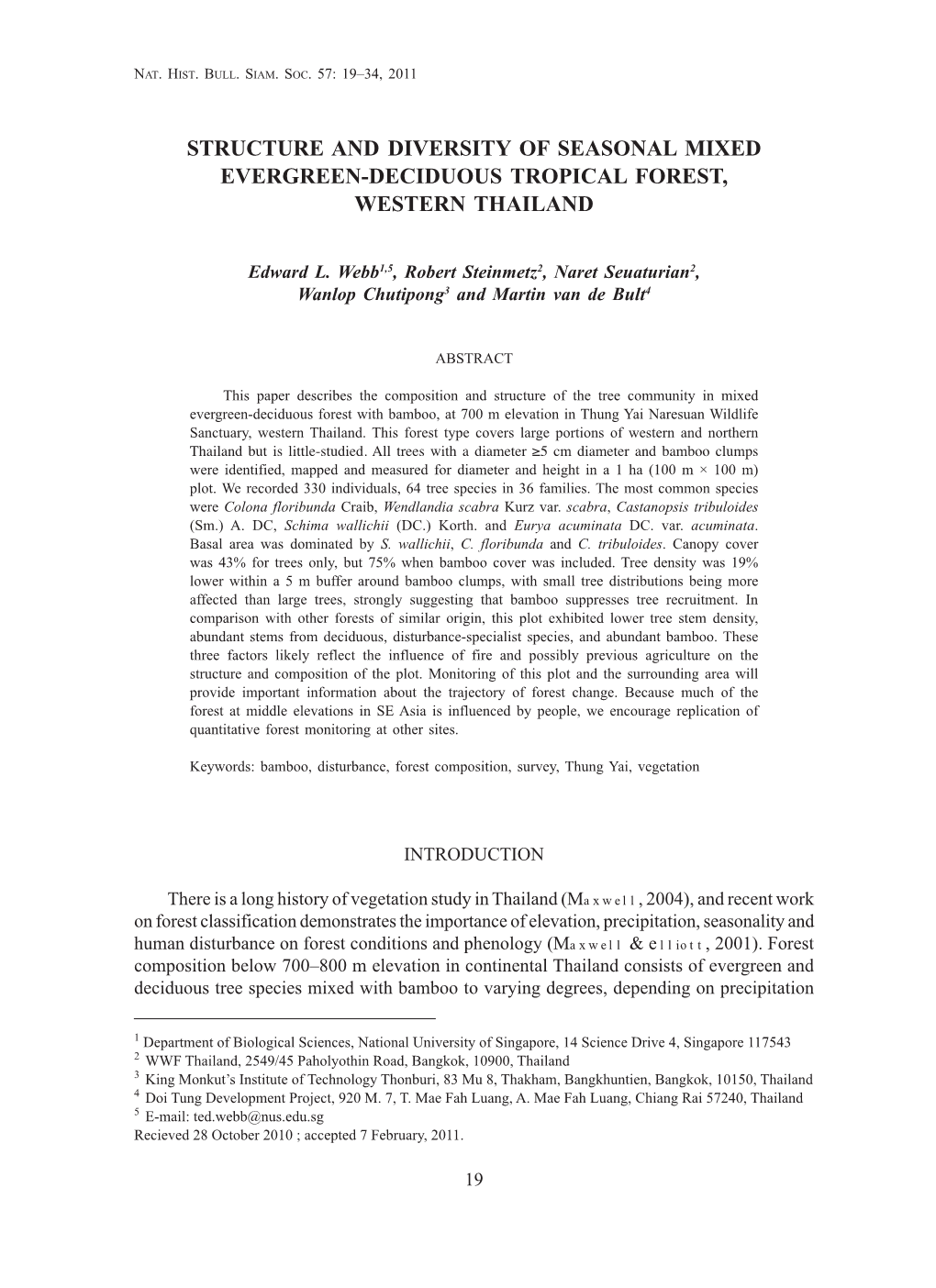 Structure and Diversity of Seasonal Mixed Evergreen-Deciduous Tropical Forest, Western Thailand