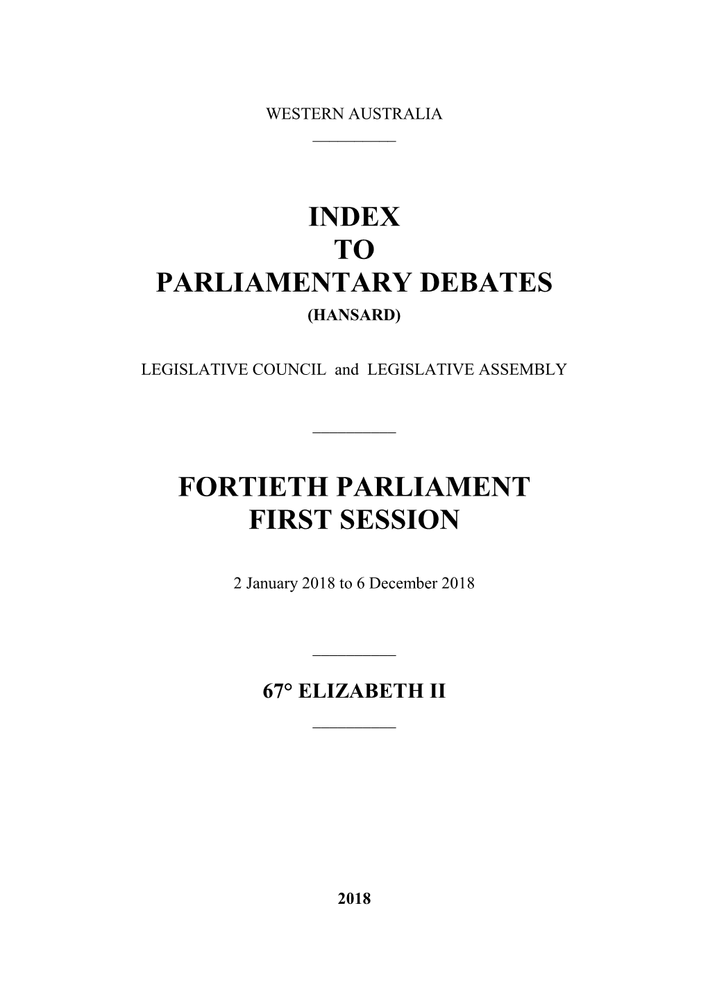 Index to Parliamentary Debates (Hansard)