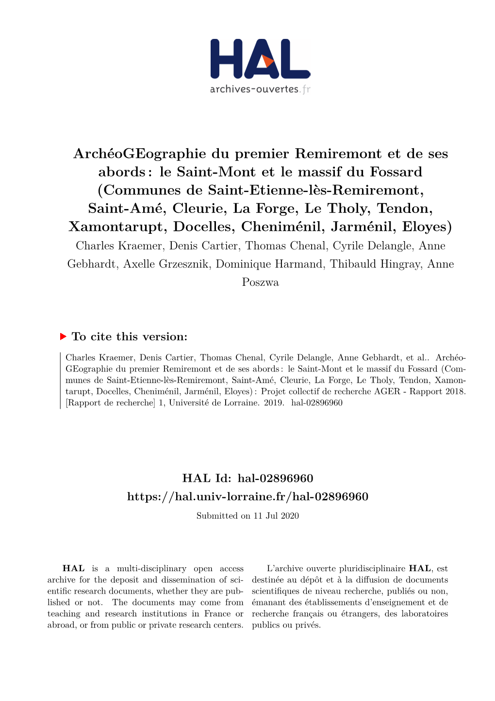 Archéogeographie Du Premier Remiremont Et De Ses Abords