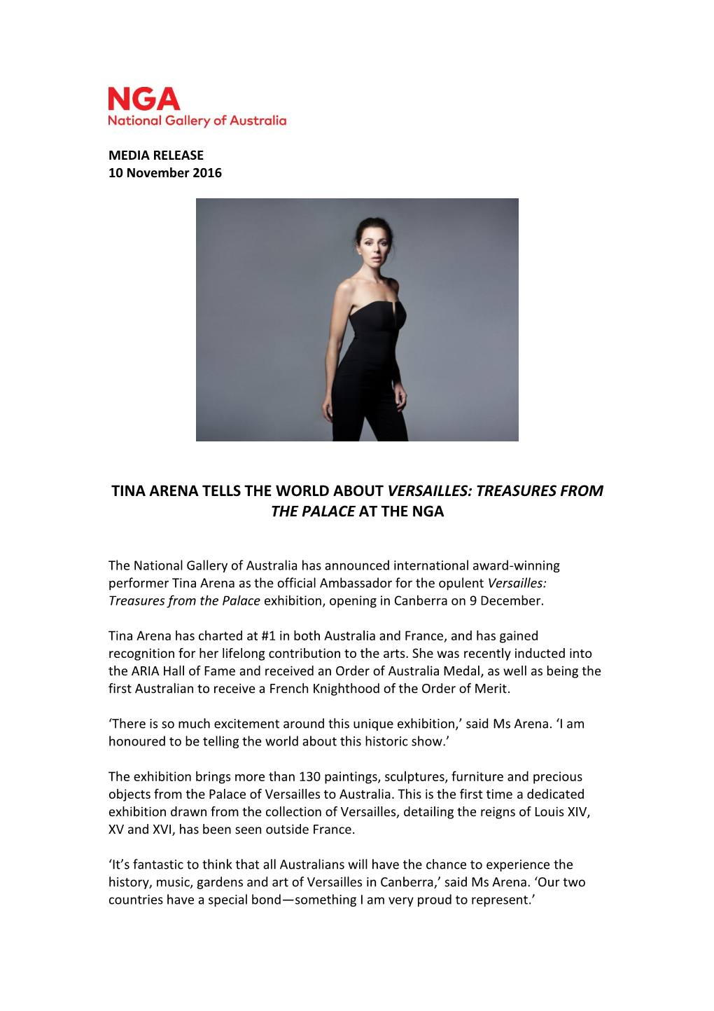 Tina Arena Tells the World About Versailles: Treasures from the Palace at the Nga