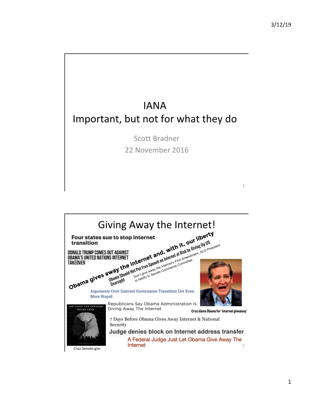 IANA Important, but Not for What They Do Giving Away the Internet!