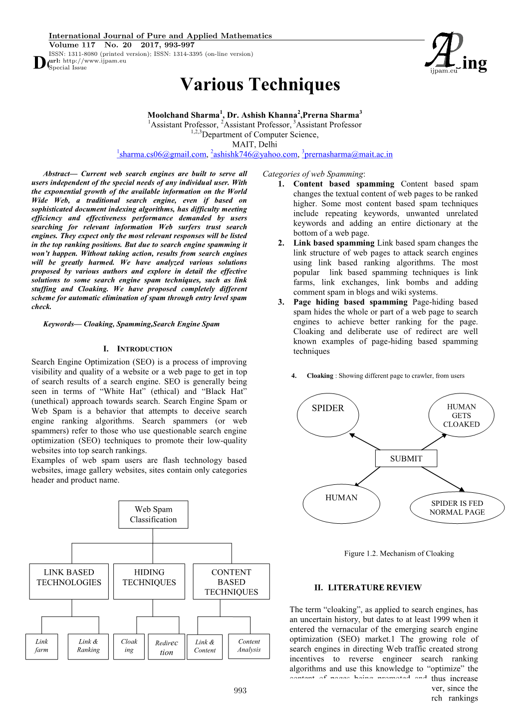 Detection and Elimination of Search Engine Spam Using Various