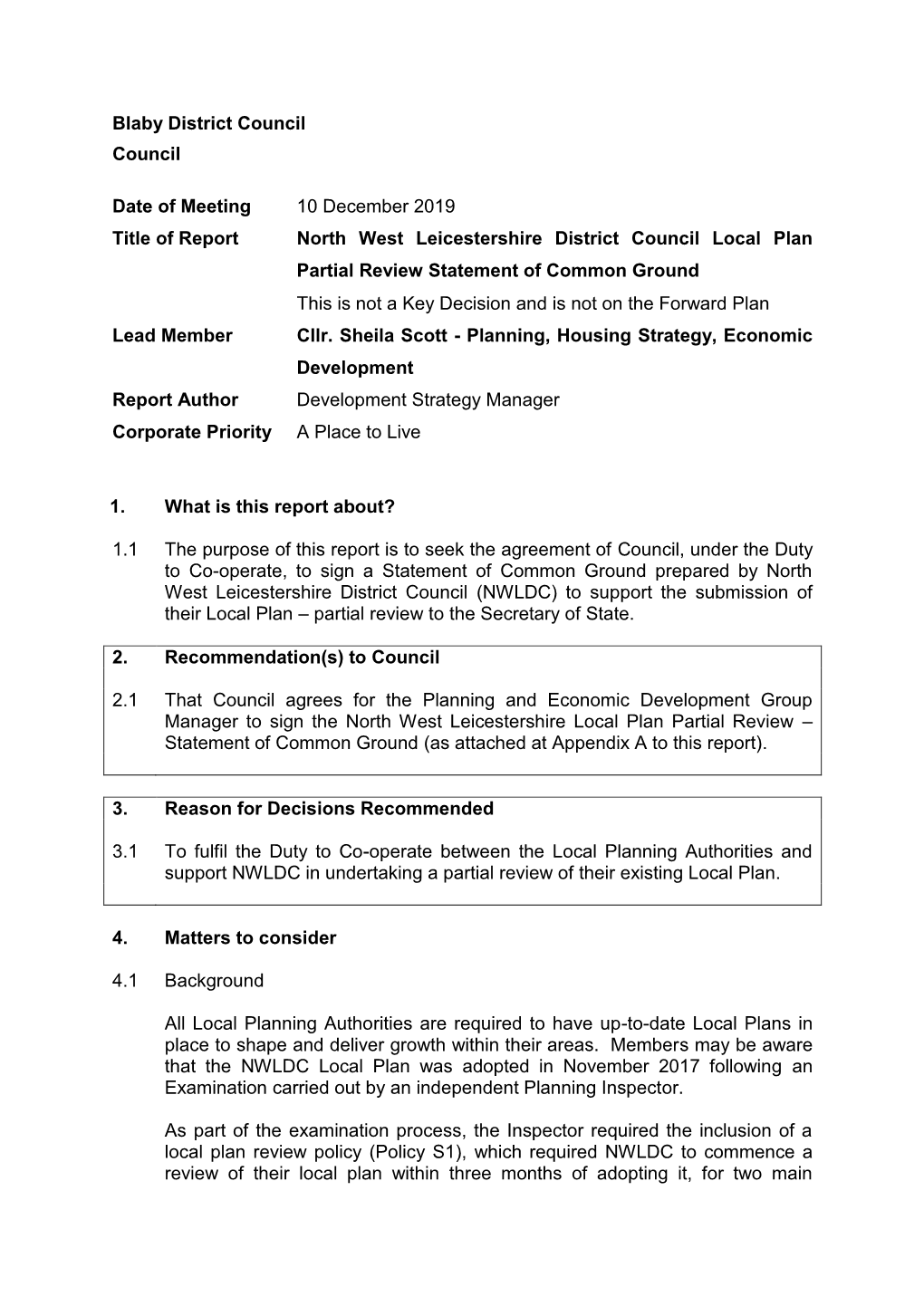 North West Leicestershire Local Plan Partial Review Statement of Common Ground PDF 159 KB