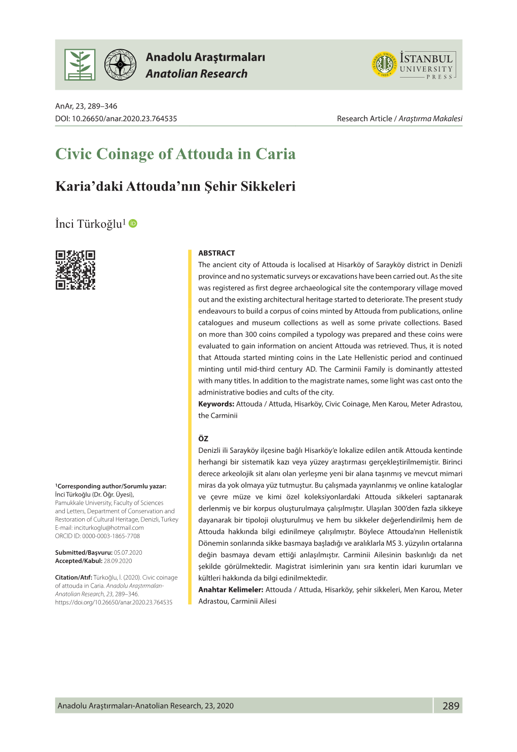 Civic Coinage of Attouda in Caria