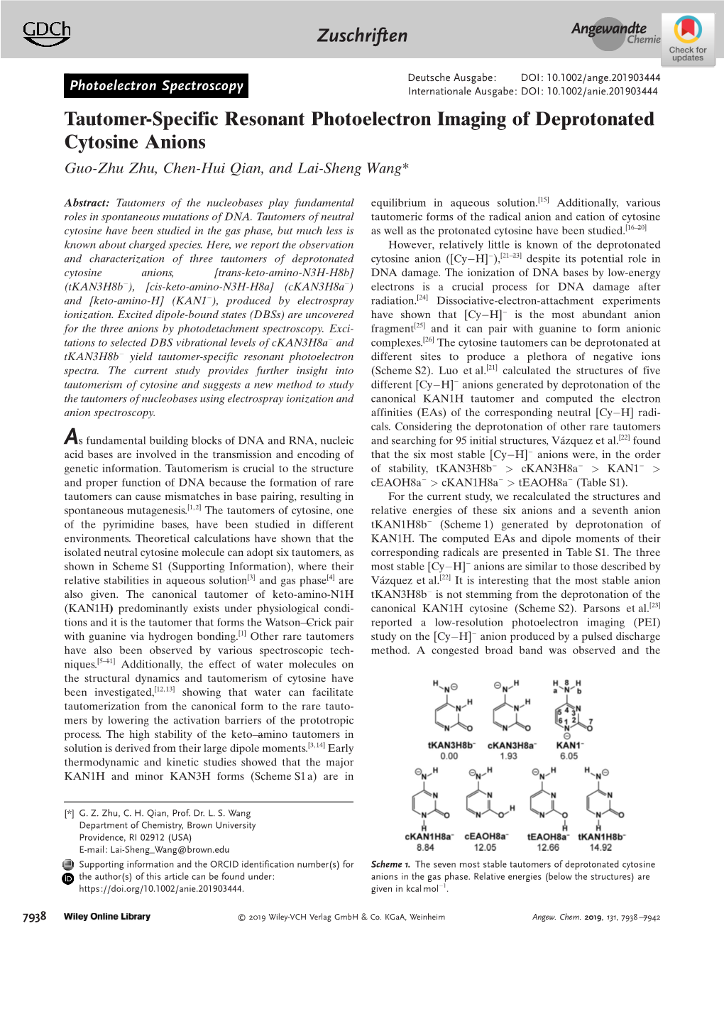 Tautomer‐Specific Resonant Photoelectron Imaging Of