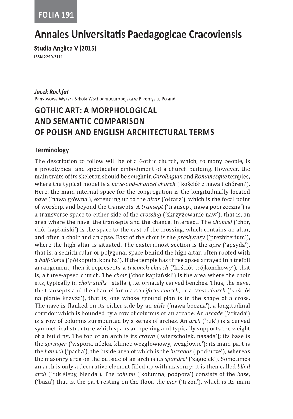 Gothic Art: a Morphological and Semantic Comparison of Polish and English Architectural Terms