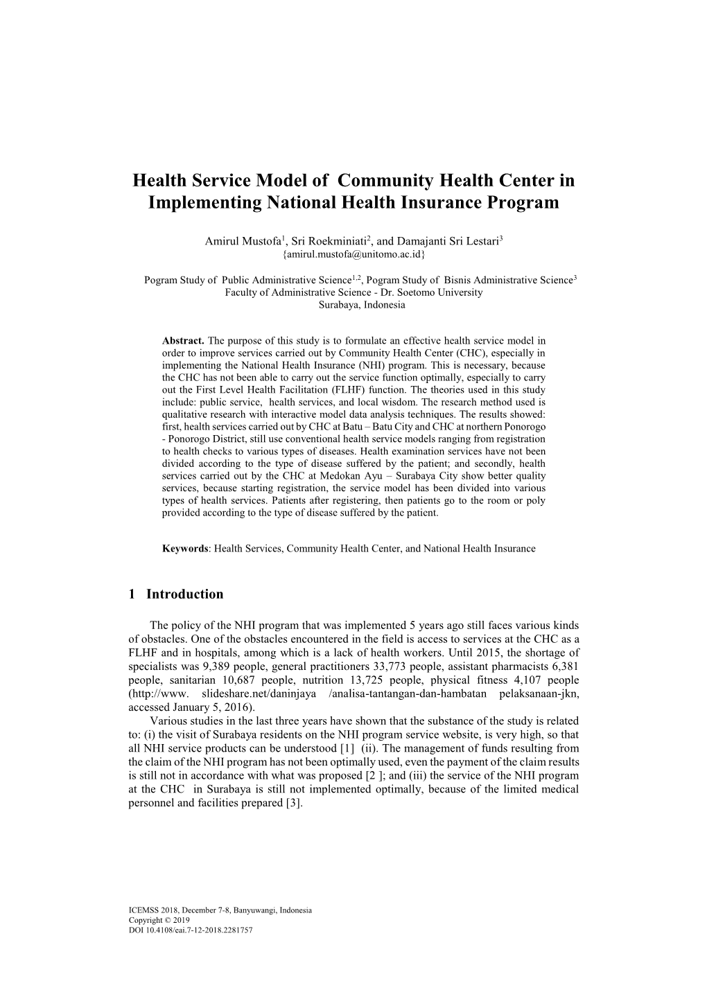 Health Service Model of Community Health Center in Implementing National Health Insurance Program