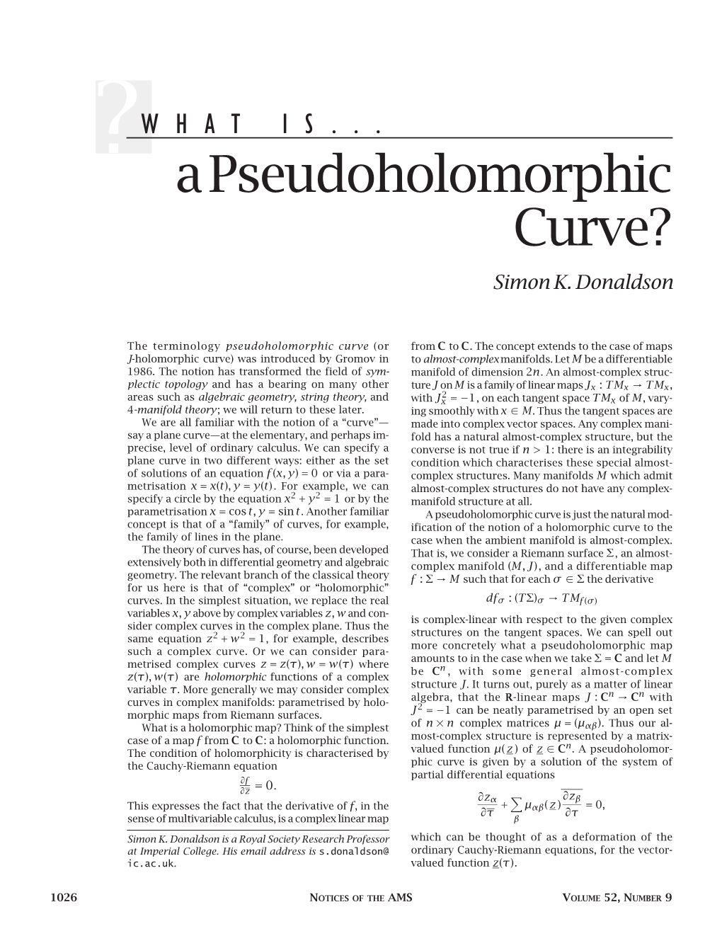 What Is...A Pseudoholomorphic Curve?