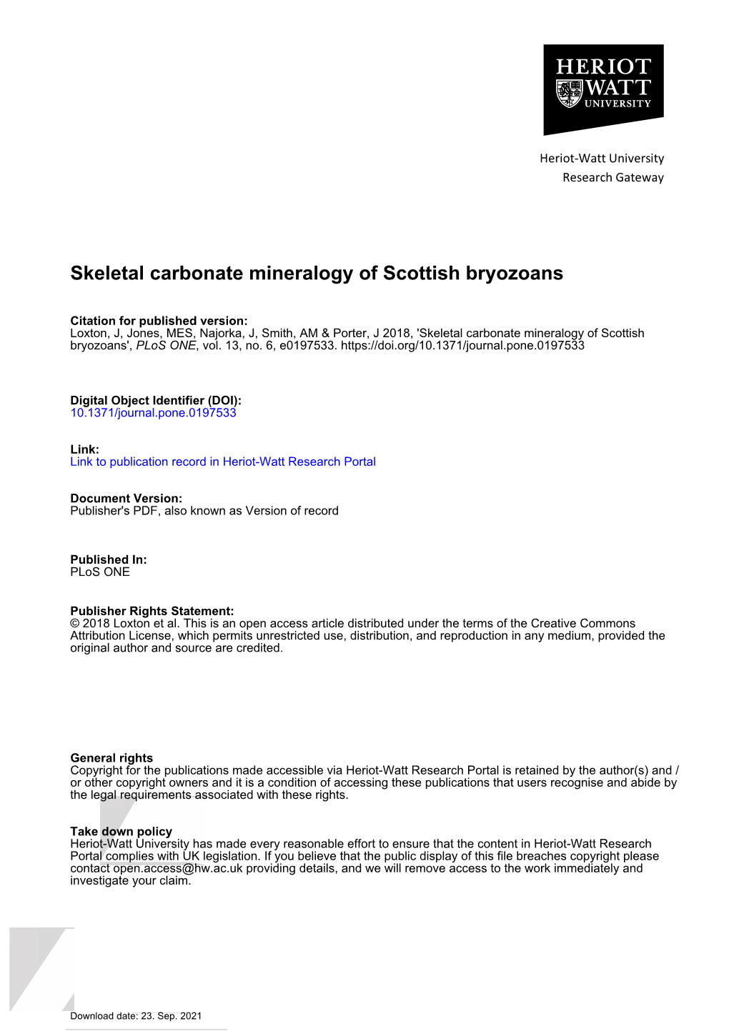 Skeletal Carbonate Mineralogy of Scottish Bryozoans