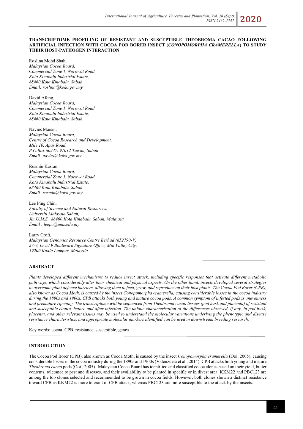 41 Transcriptome Profiling of Resistant and Susceptible