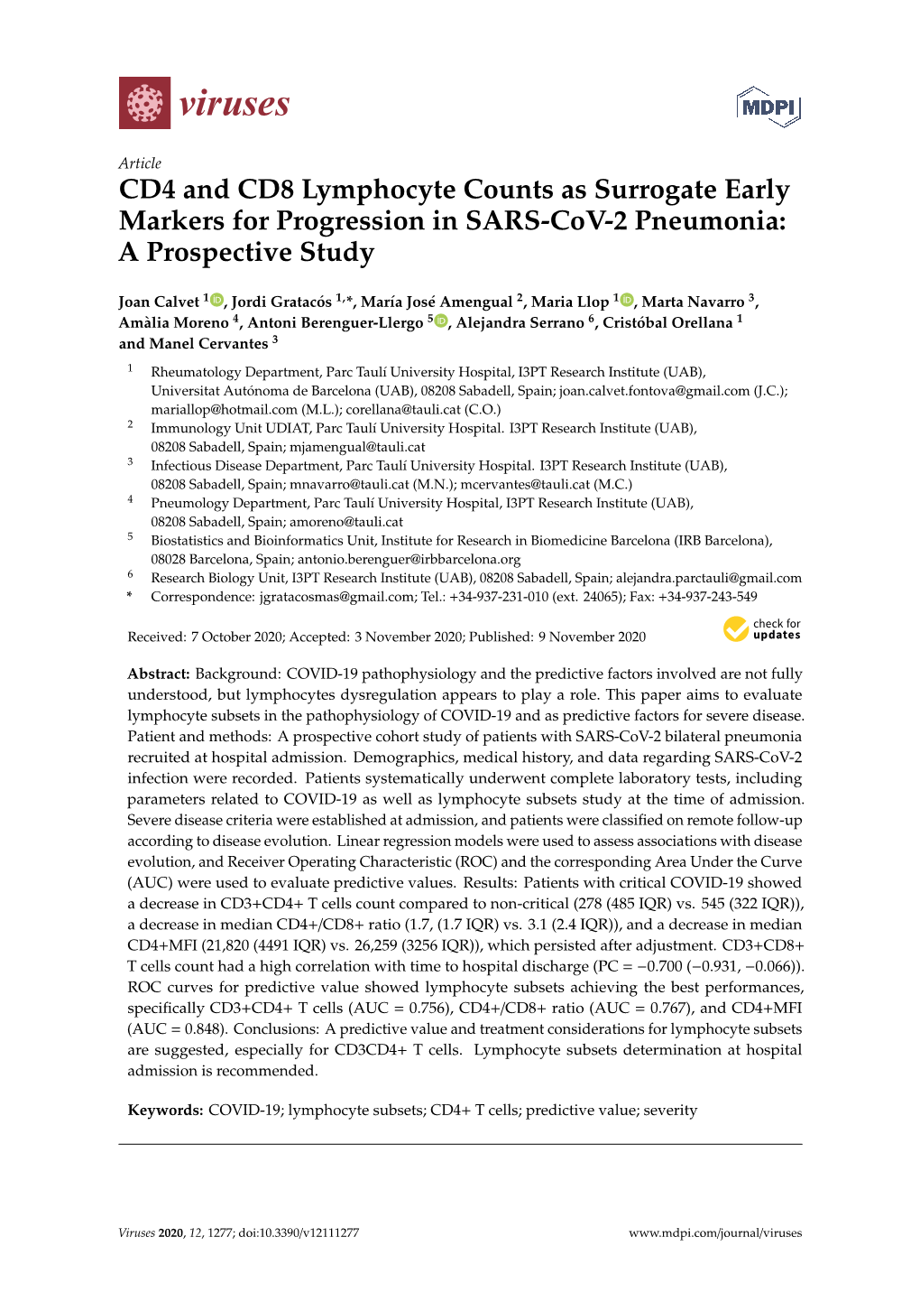 CD4 and CD8 Lymphocyte Counts As Surrogate Early Markers for Progression in SARS-Cov-2 Pneumonia: a Prospective Study