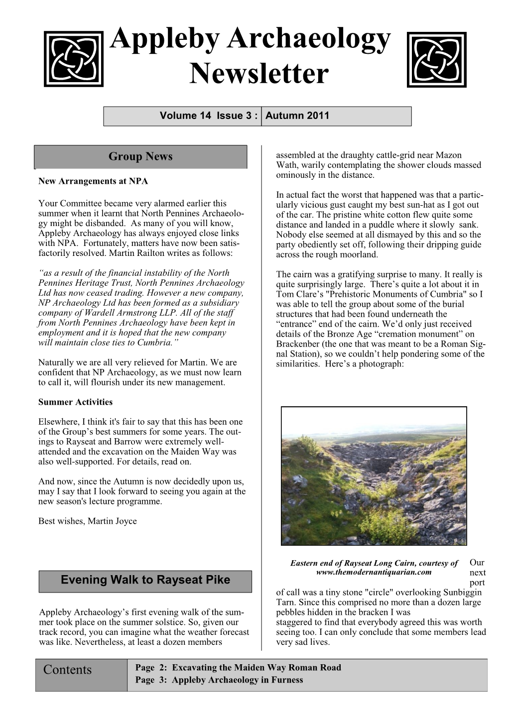 Newsletter Appleby Archaeology