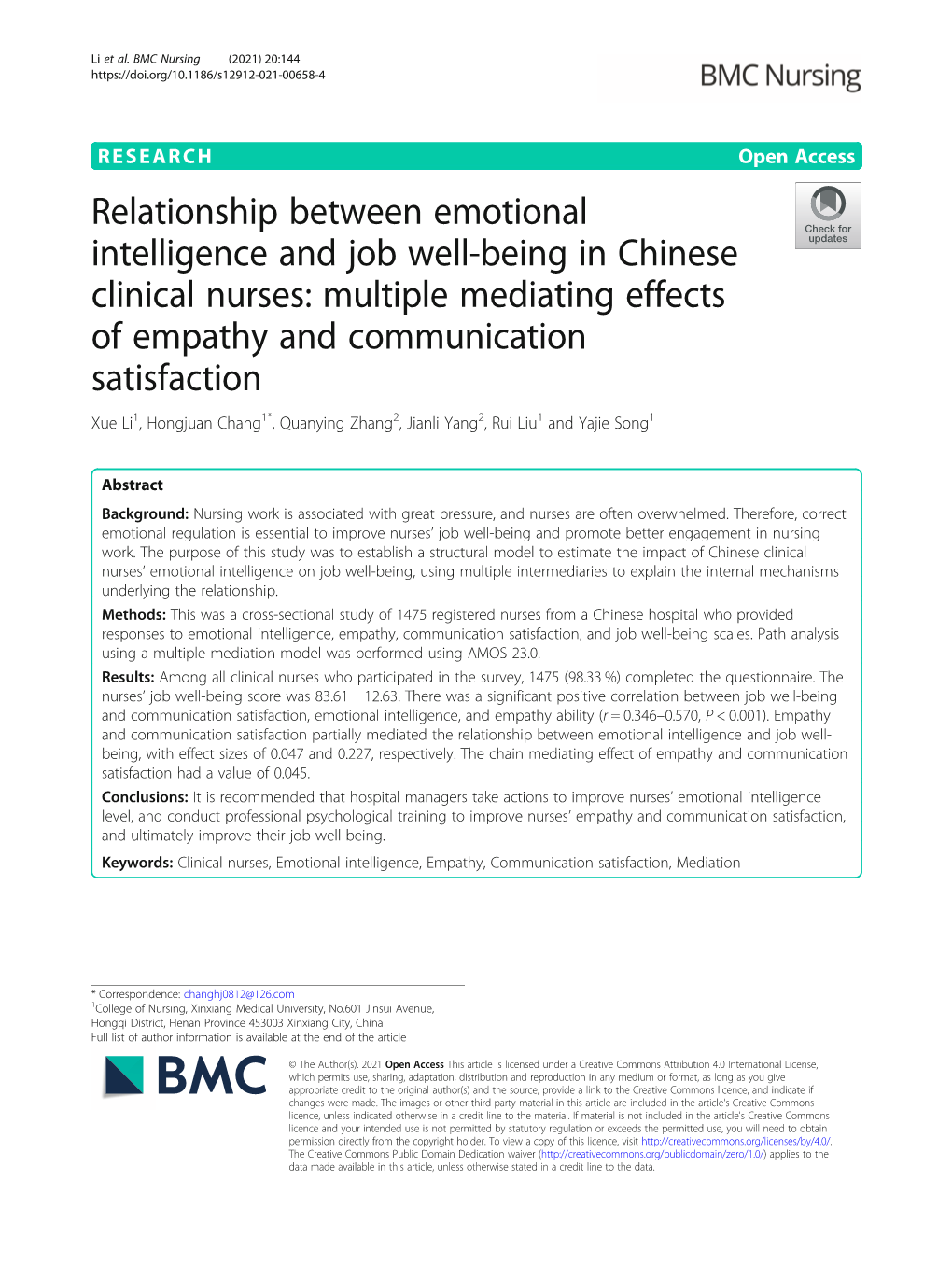 Relationship Between Emotional Intelligence and Job Well-Being In