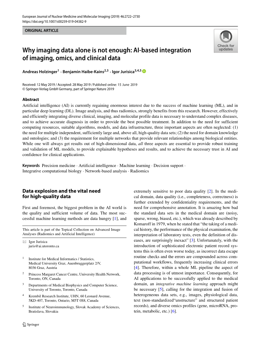 AI-Based Integration of Imaging, Omics, and Clinical Data