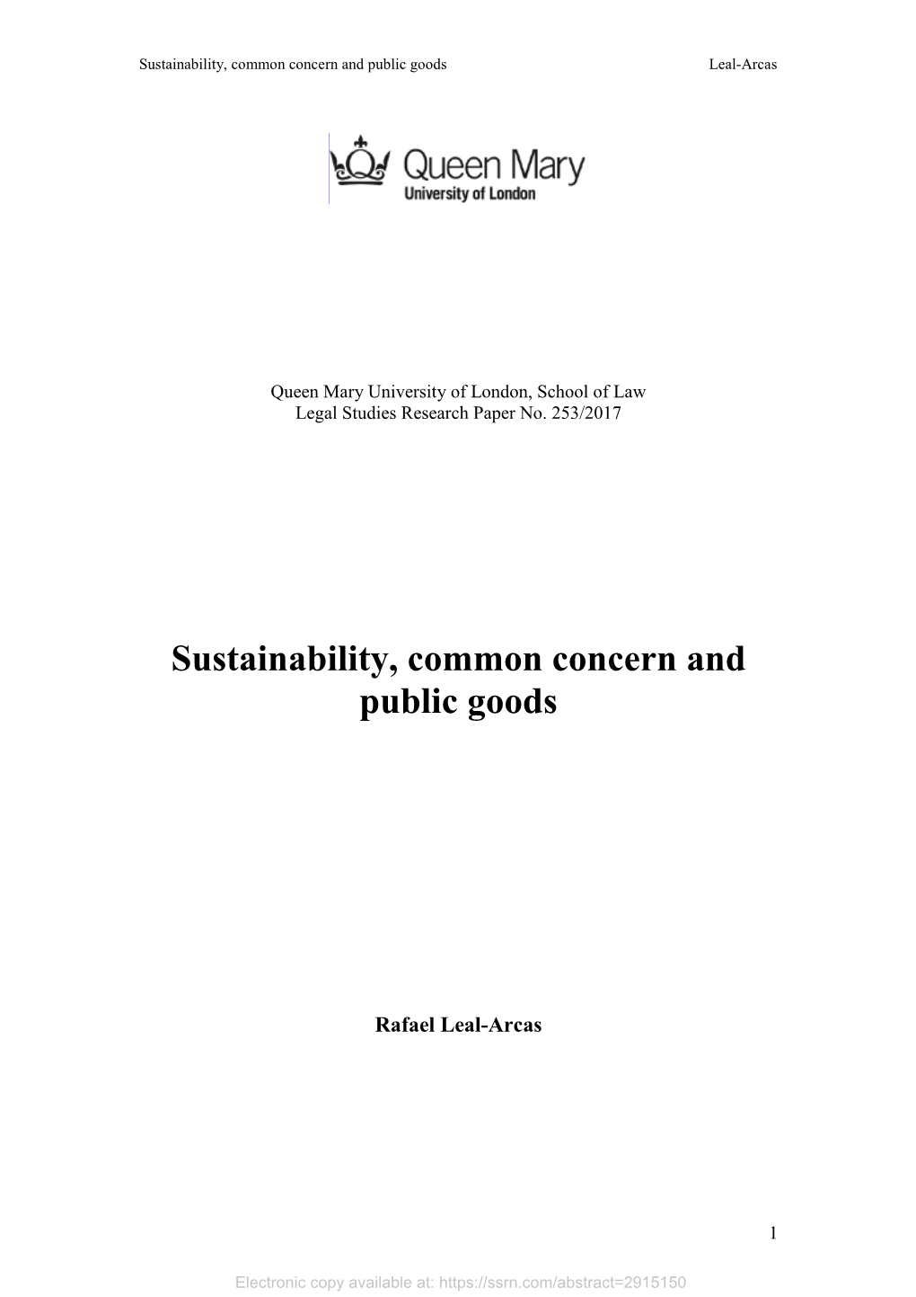 Sustainability, Common Concern and Public Goods Leal-Arcas